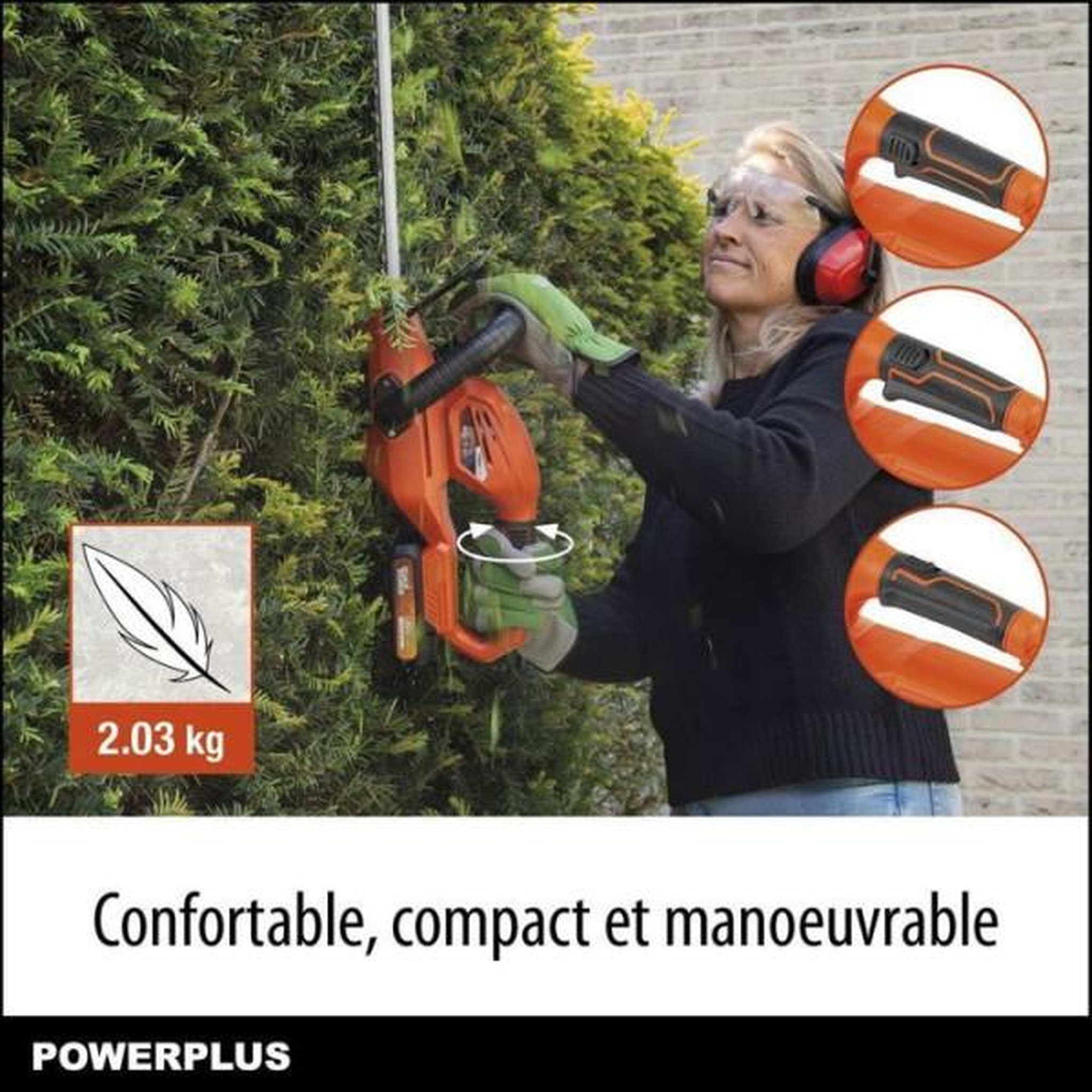 Voir la diapositive 4 : MARKET24 Taille-Haie Batterie Dual Power - DUAL POWER - POWDPG75320 - Lame de 580 mm - Écart de 18 mm