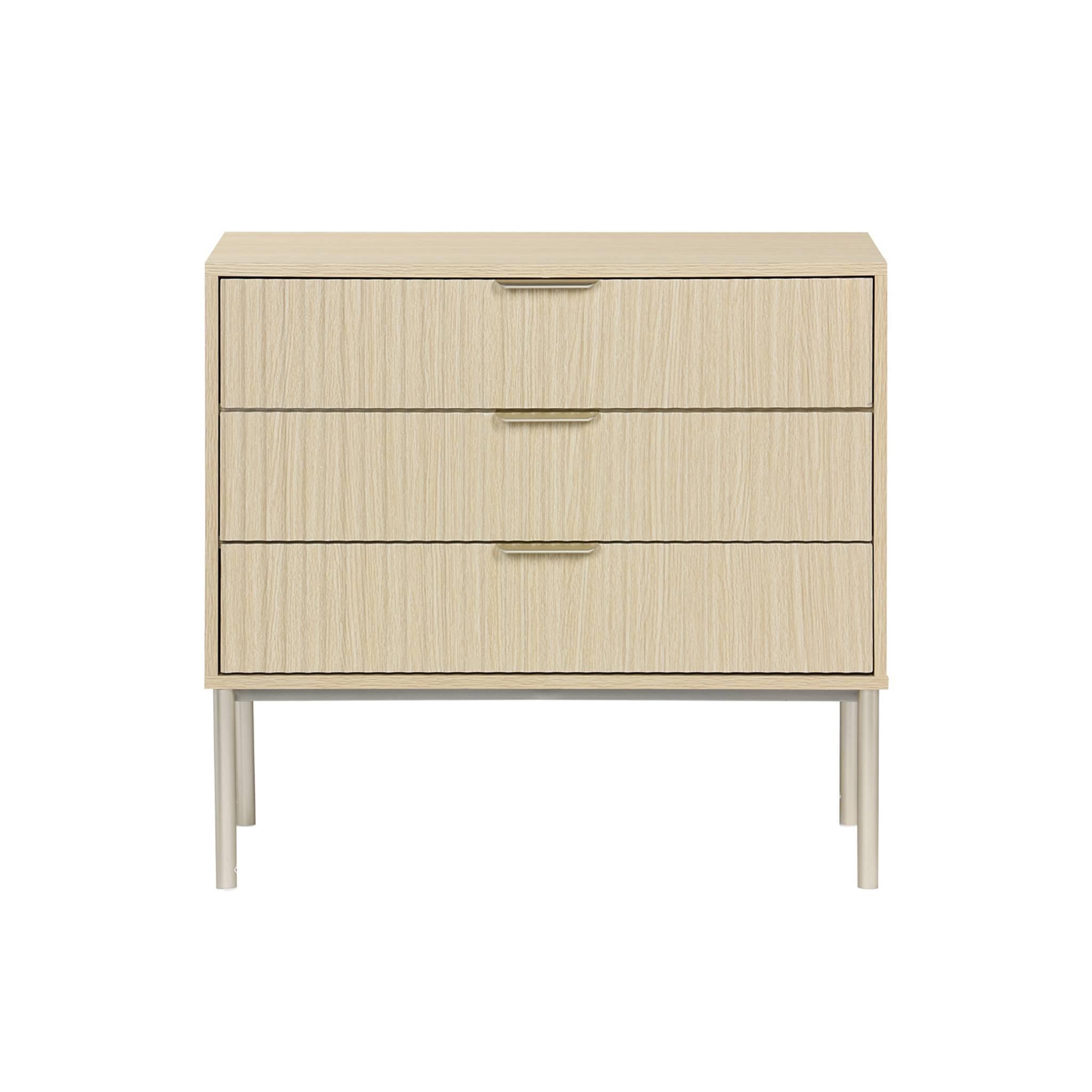 Voir la diapositive 5 : SWEEEK Commode effet bois rainuré et métal couleur champagne. 3 tiroirs