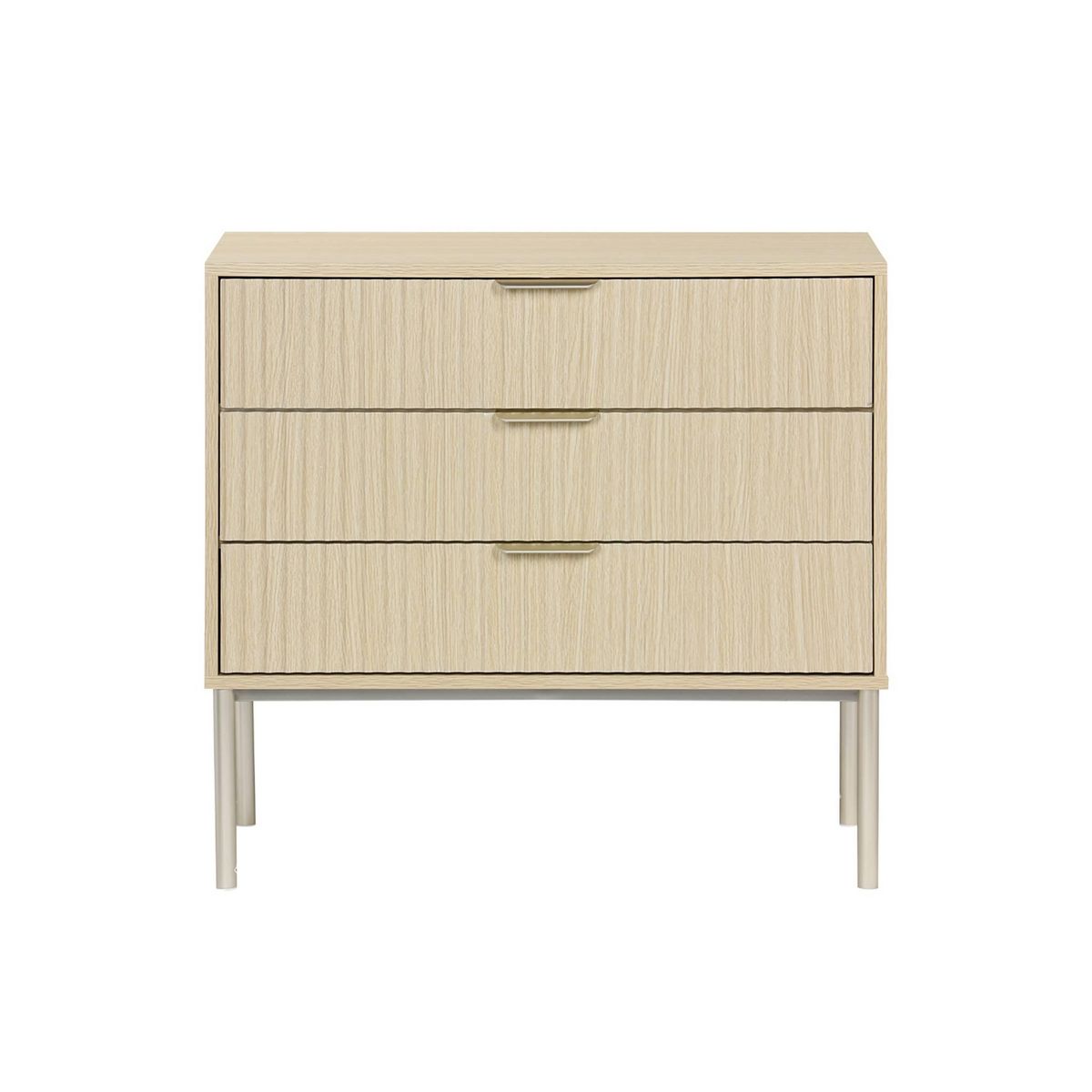 SWEEEK Commode effet bois rainuré et métal couleur champagne. 3 tiroirs