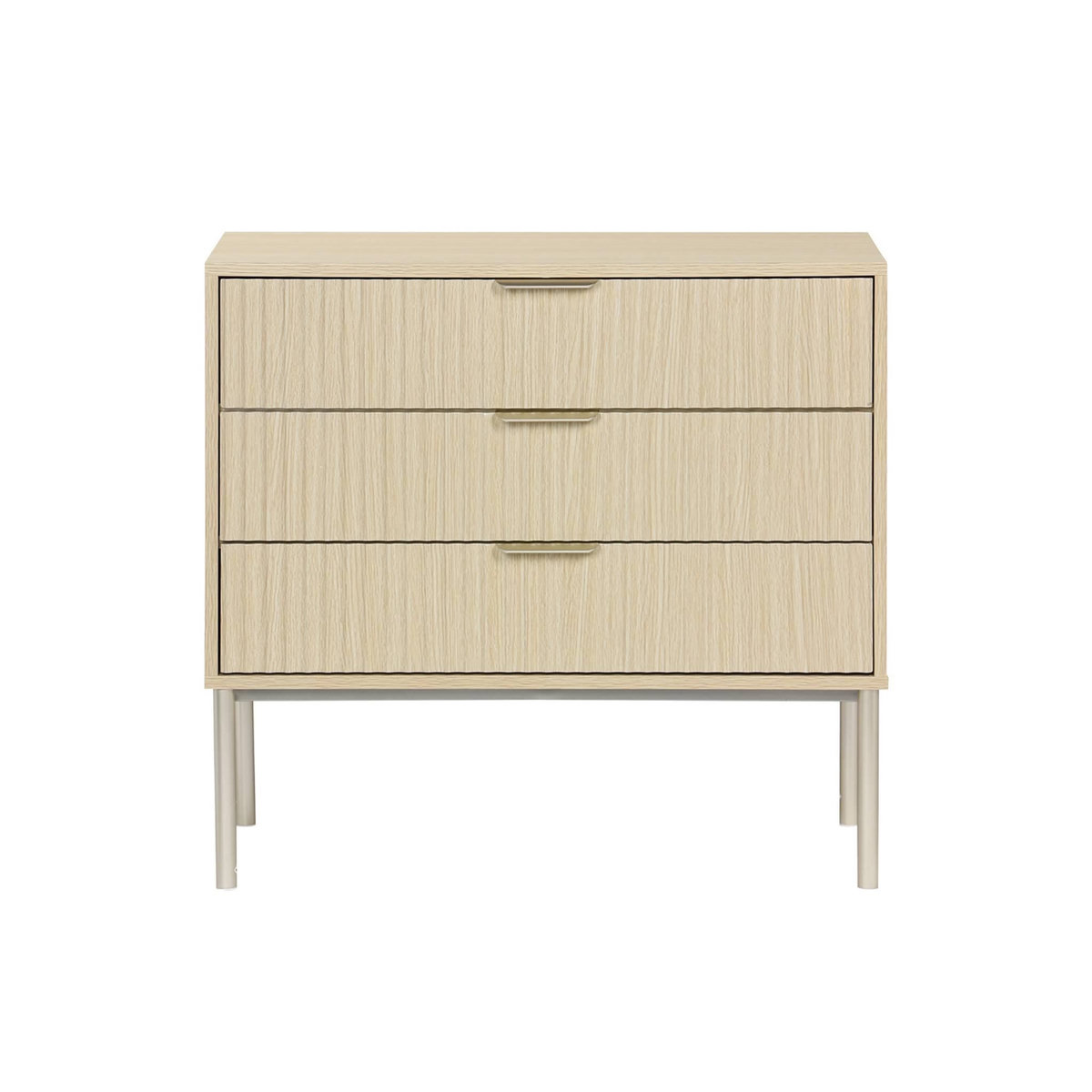 SWEEEK Commode effet bois rainuré et métal couleur champagne. 3 tiroirs