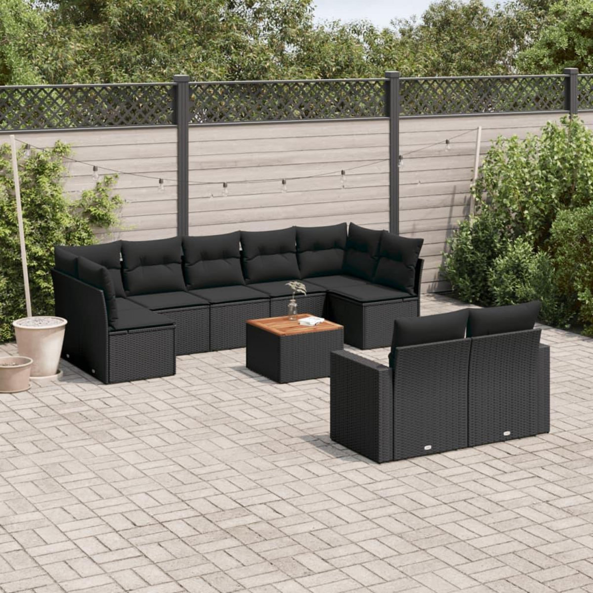 VIDAXL Salon de jardin 10 pcs avec coussins noir resine tressee