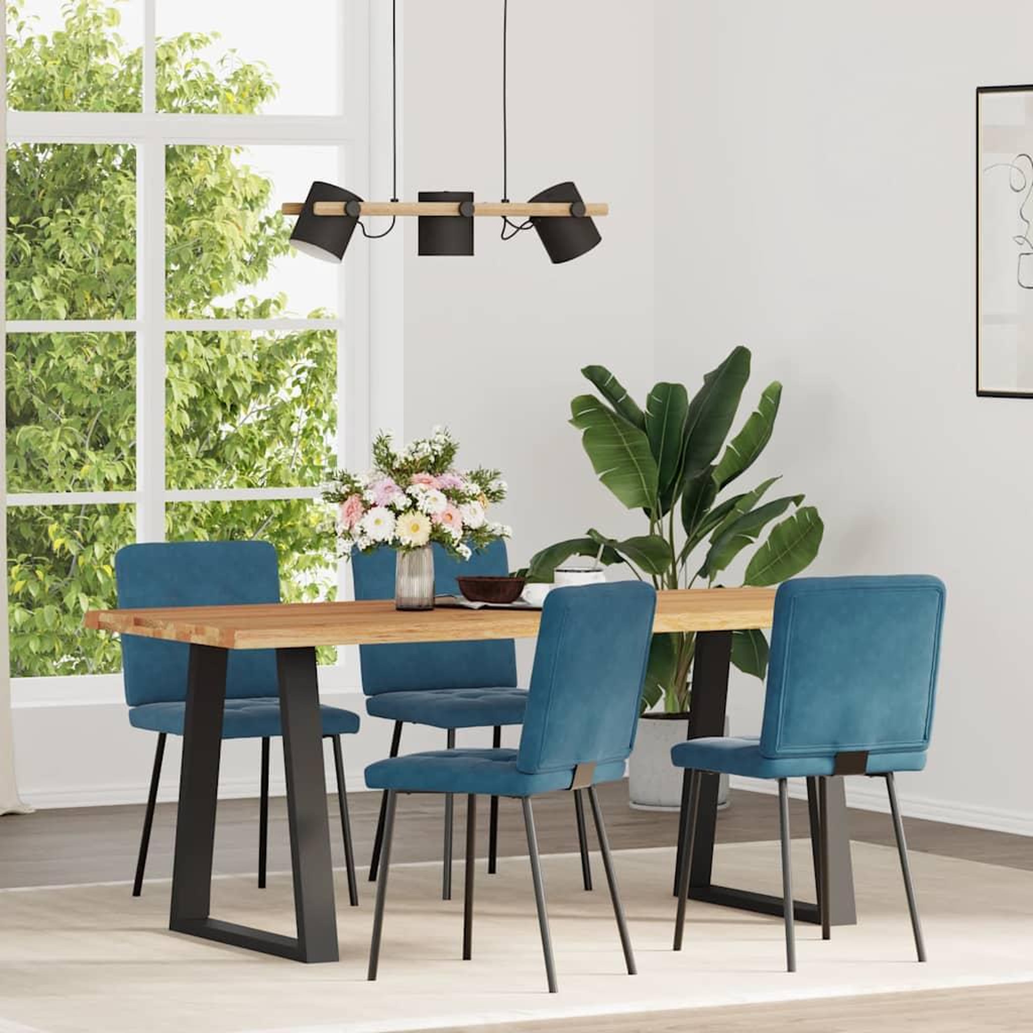Voir la diapositive 2 : VIDAXL Chaises a manger lot de 4 Bleu Velours