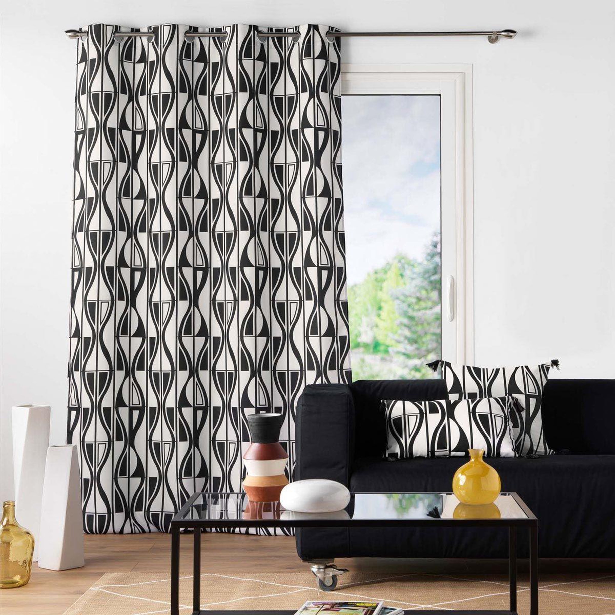 Voir la diapositive 4 : Douceur d'Intérieur Rideau à œillets  ikaris  140x260cm noir & blanc