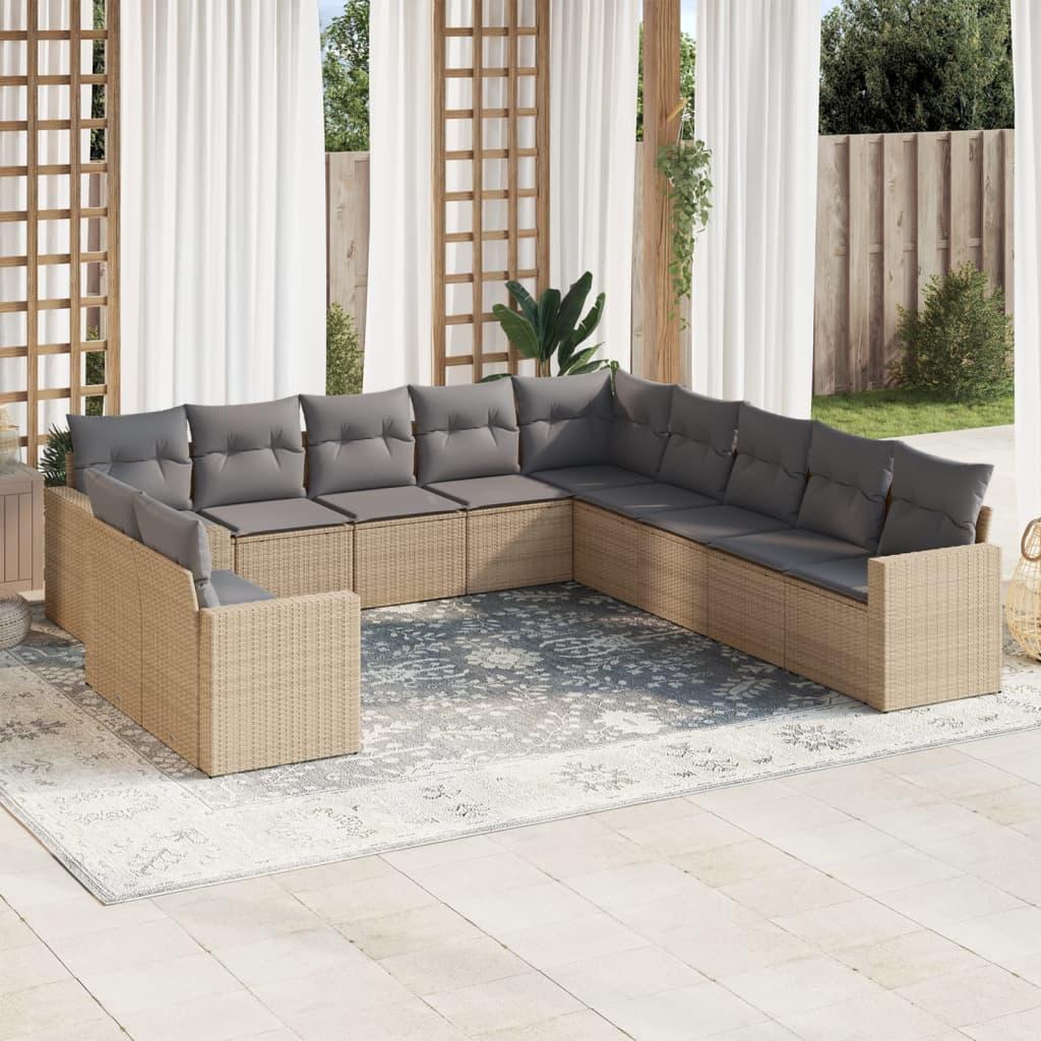 VIDAXL Salon de jardin 11 pcs avec coussins beige resine tressee
