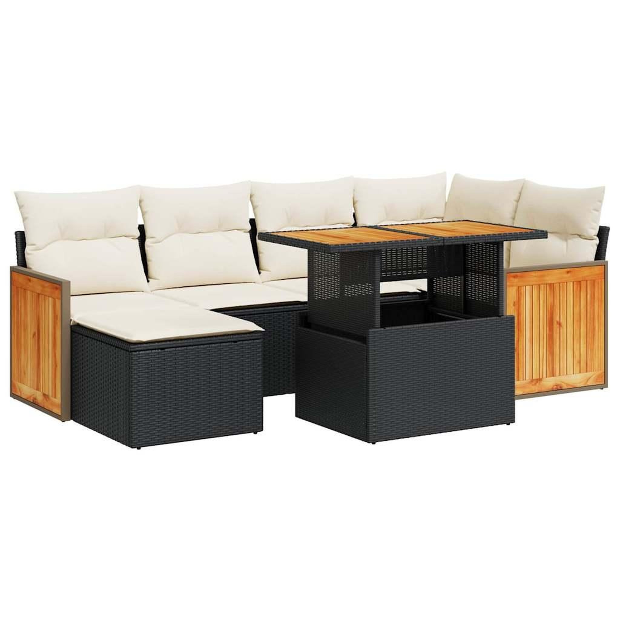 Voir la diapositive 2 : VIDAXL Salon de jardin avec coussins 7 pcs noir resine tressee acacia