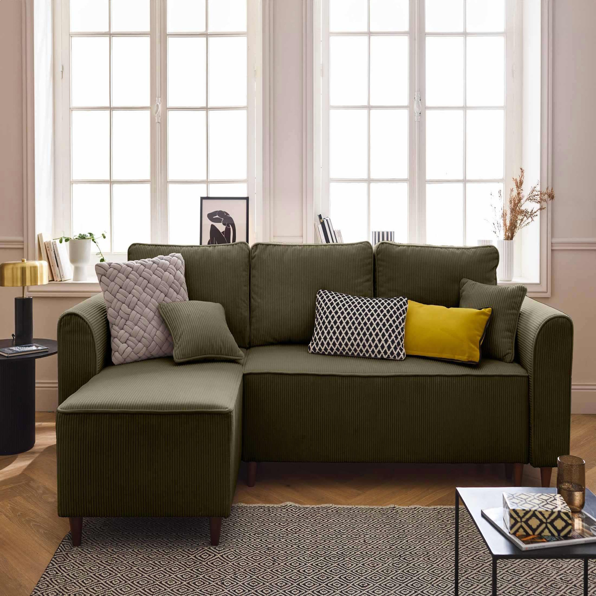 Voir la diapositive 1 : BEST MOBILIER Saphir - canapé d'angle réversible 4 places - convertible avec coffre - en velours côtelé