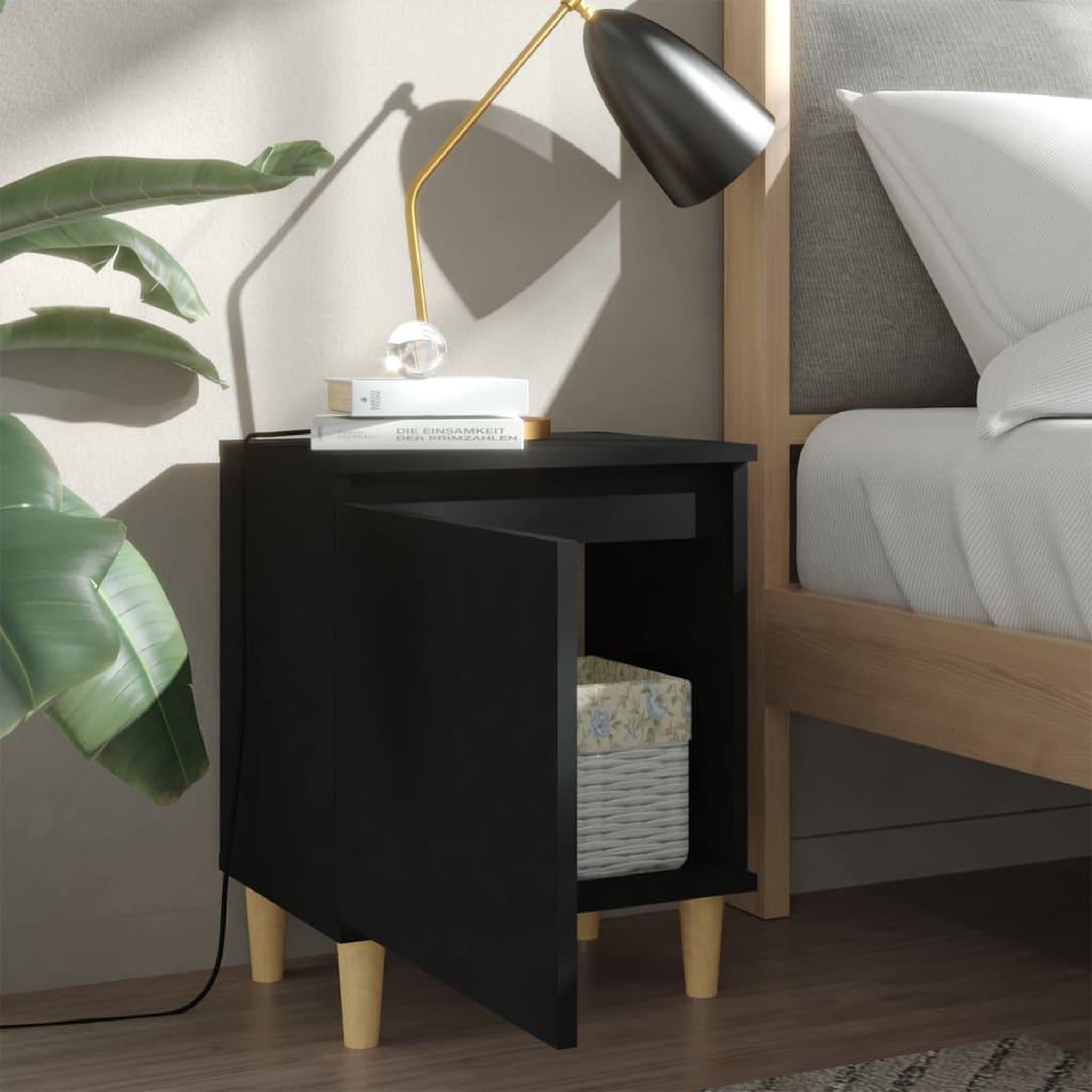 Voir la diapositive 3 : VIDAXL Table de chevet avec pieds en bois massif Noir 40x30x50 cm