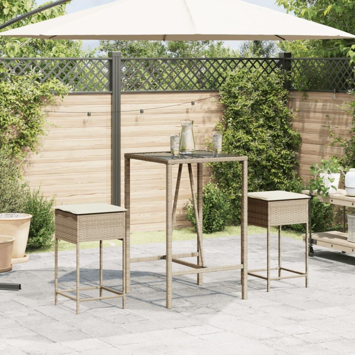 VIDAXL Tabourets de bar jardin avec coussins lot de 2 beige poly rotin