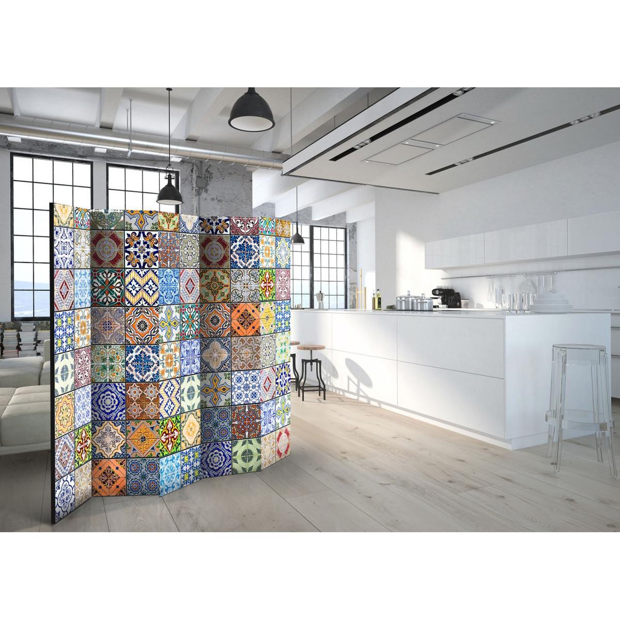 Voir la diapositive 2 : Paris Prix Paravent 5 volets  colorful mosaic  172x225cm