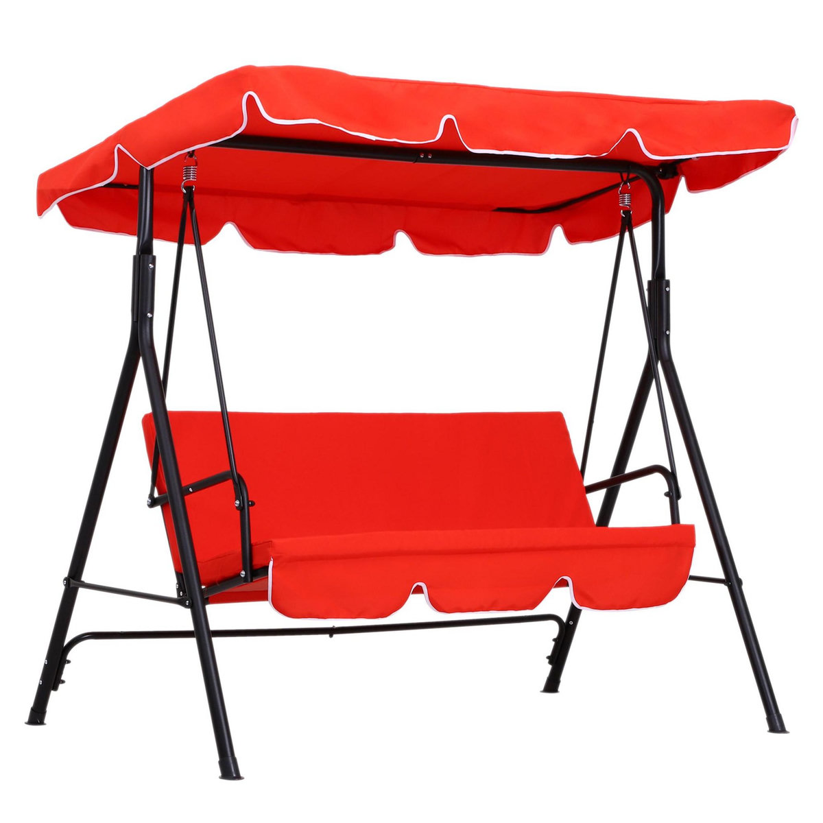 OUTSUNNY Balancelle de jardin 3 places toit inclinaison réglable coussins assise et dossier 1,72L x 1,1l x 1,52H m acier noir polyester rouge
