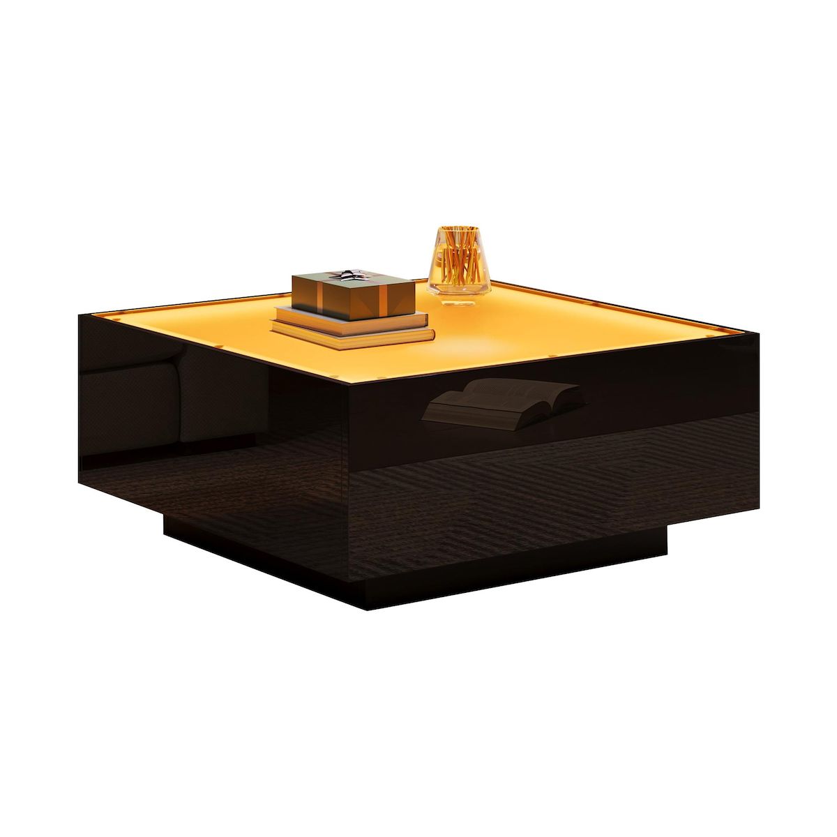 MERAX Table basse carrée noir - 70x70 cm led panneau de particules