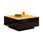MERAX Table basse carrée noir - 70x70 cm led panneau de particules