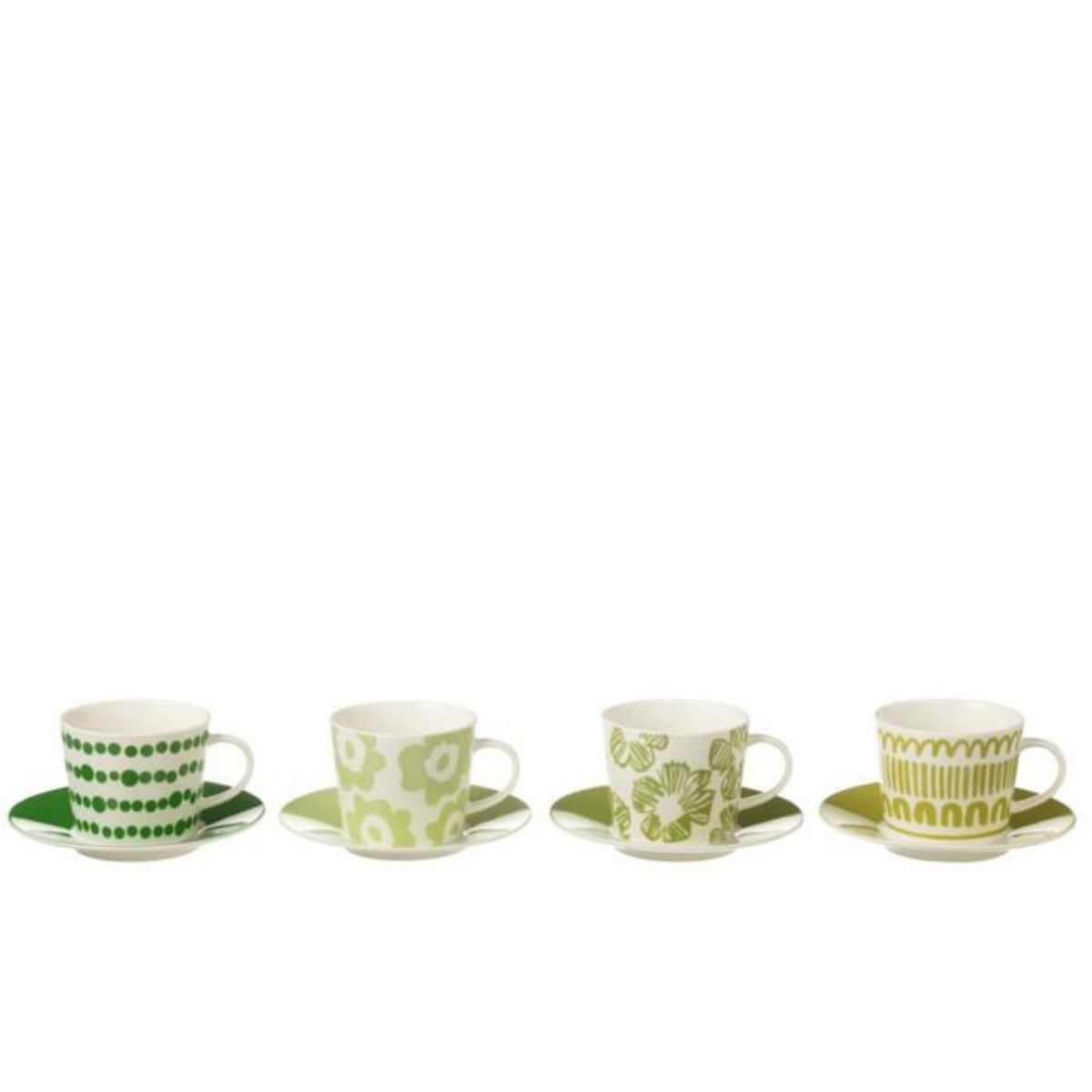 Paris Prix Lot de 4 Tasses & Sous-Tasses  Fiesta Sud  22Cl Vert