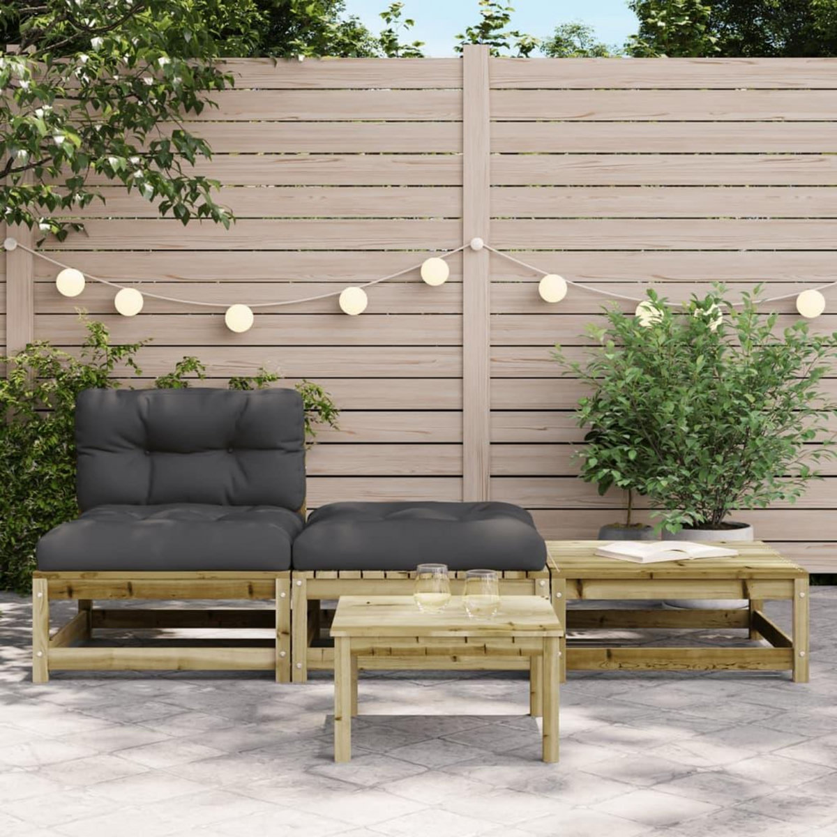 VIDAXL Canape de jardin sans accoudoirs avec coussins et repose-pieds
