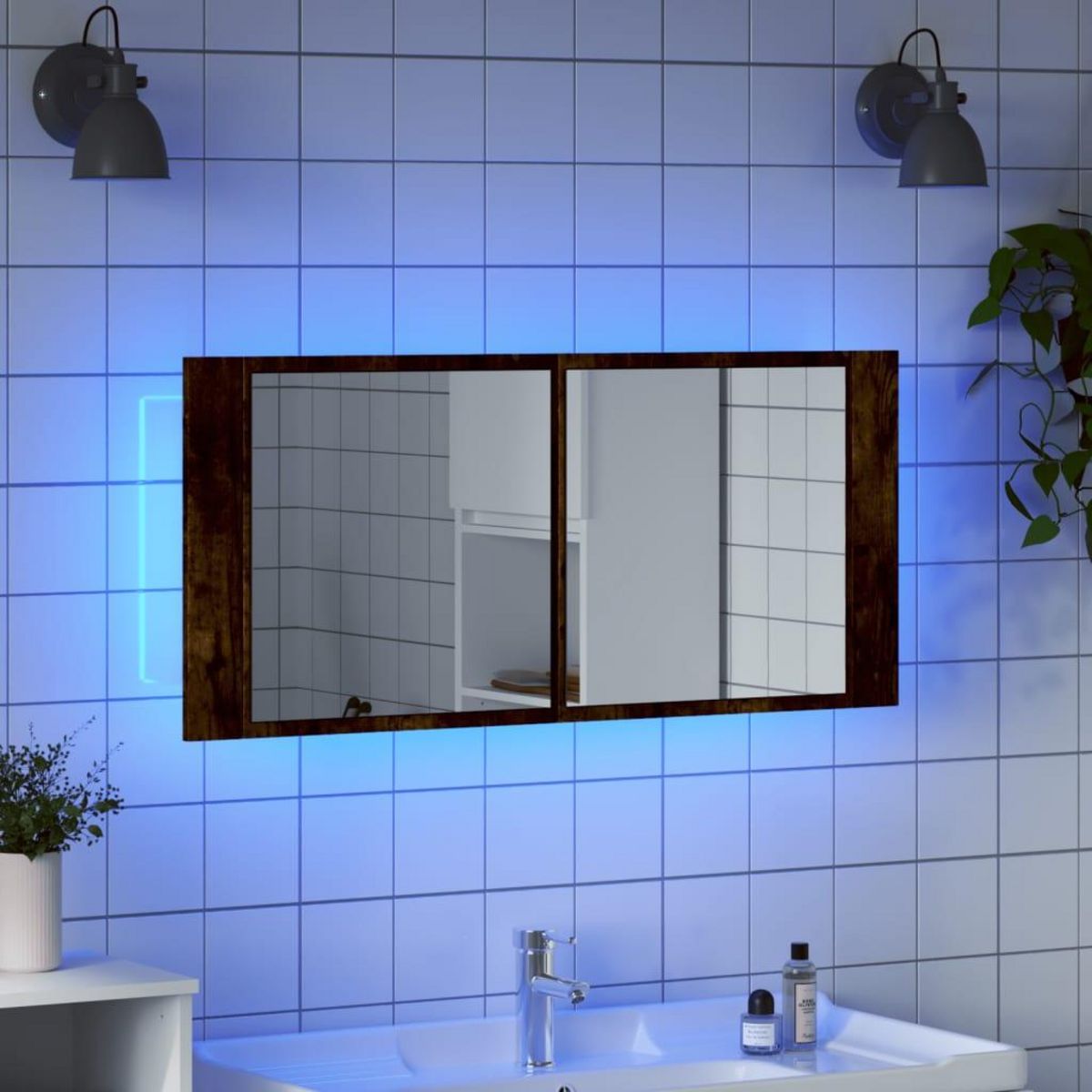 VIDAXL Armoire a miroir a LED de bain chene fume 100x12x45 cm