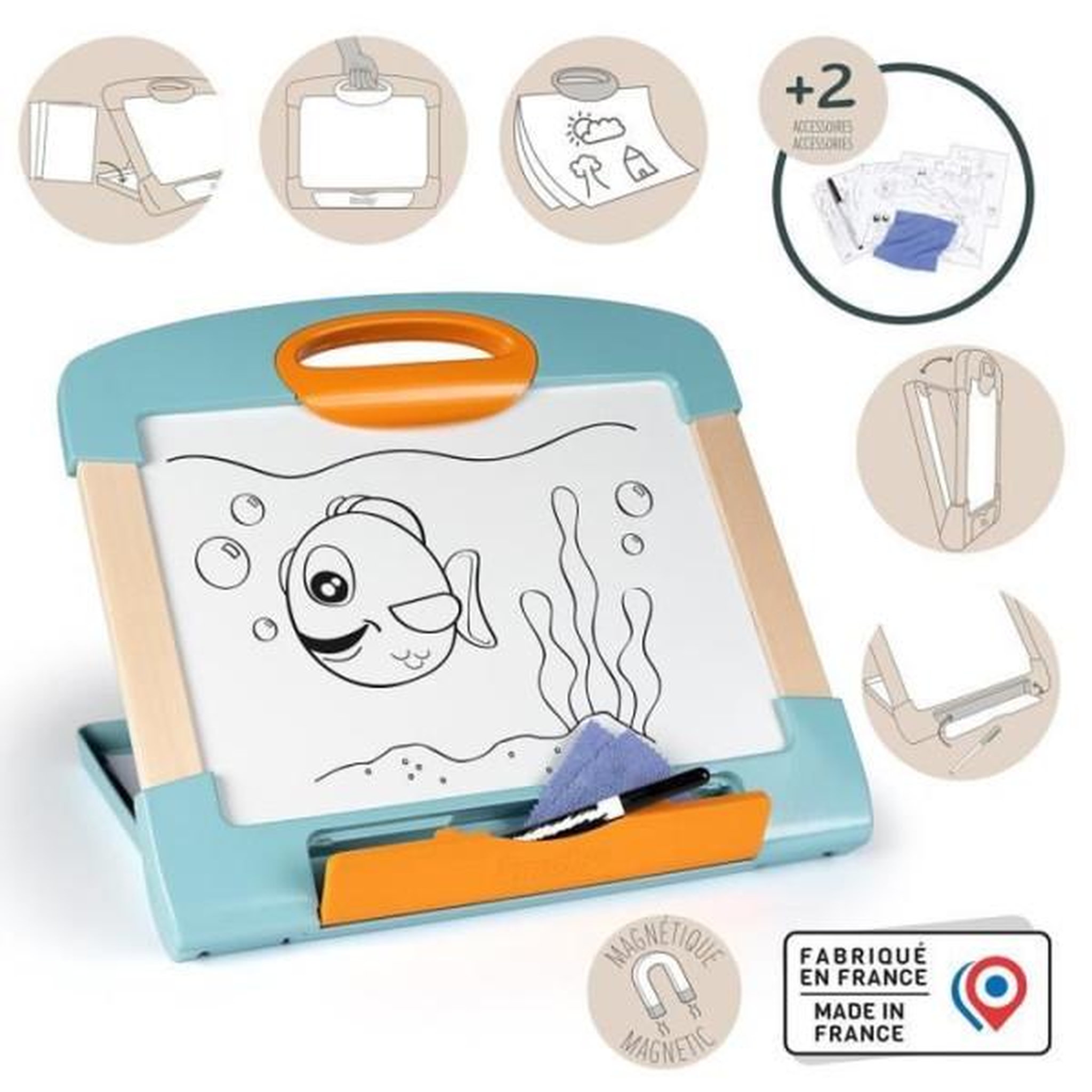 SMOBY Smoby - Ardoise nomade - 3 utilisation différentes - Inclus : 1 feutre effaçable, 4 coloriages et 1 chiffon - Fabriqué en Fra