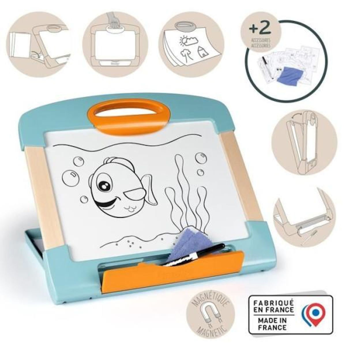 SMOBY Smoby - Ardoise nomade - 3 utilisation différentes - Inclus : 1 feutre effaçable, 4 coloriages et 1 chiffon - Fabriqué en Fra