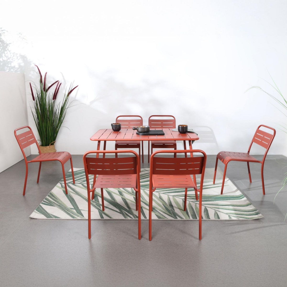CONCEPT USINE Table salon de jardin repas 4 à 6 places 120x70cm terracotta BERGAME