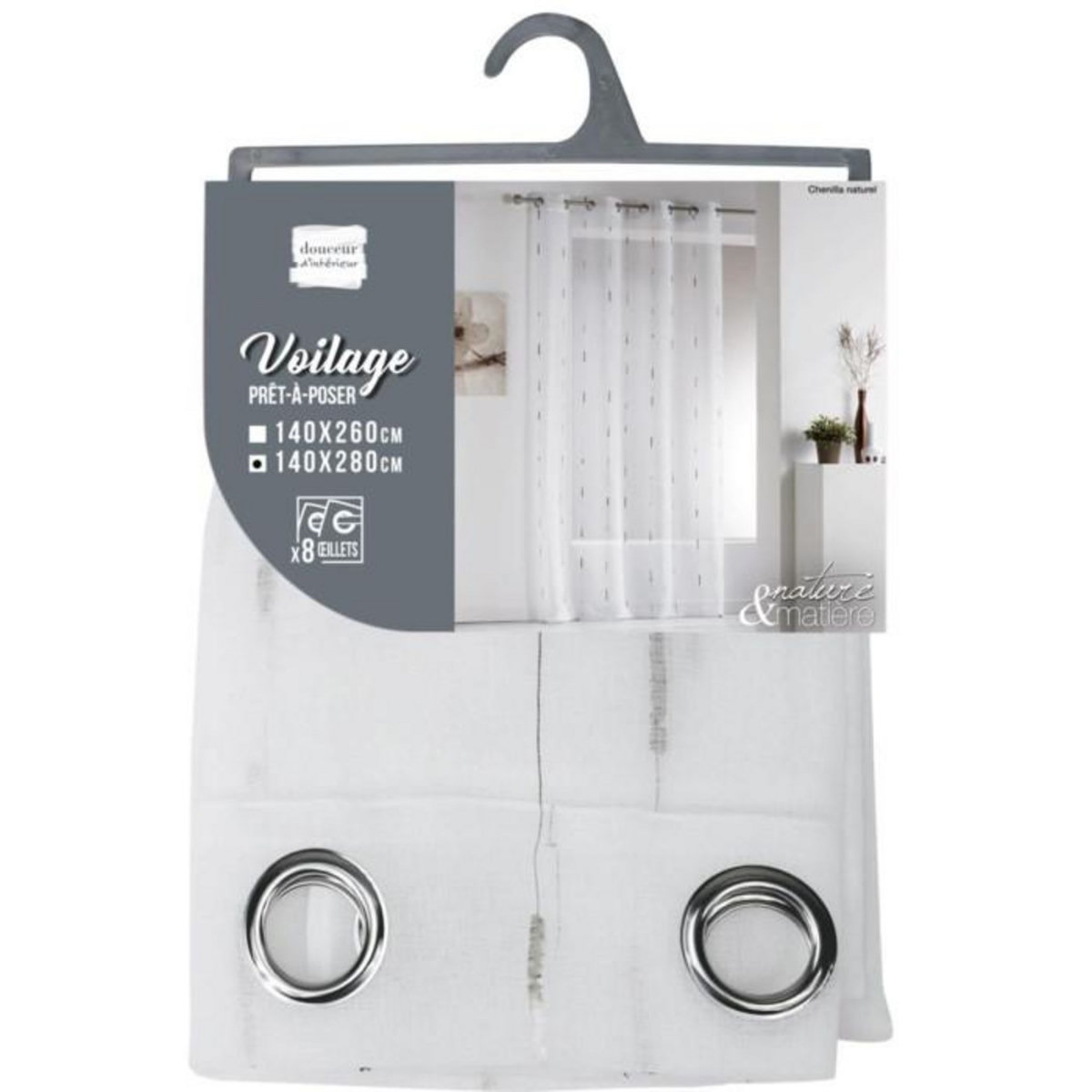 Paris Prix Rideau Voilage à Œillets  Chenilla  140x280cm Naturel