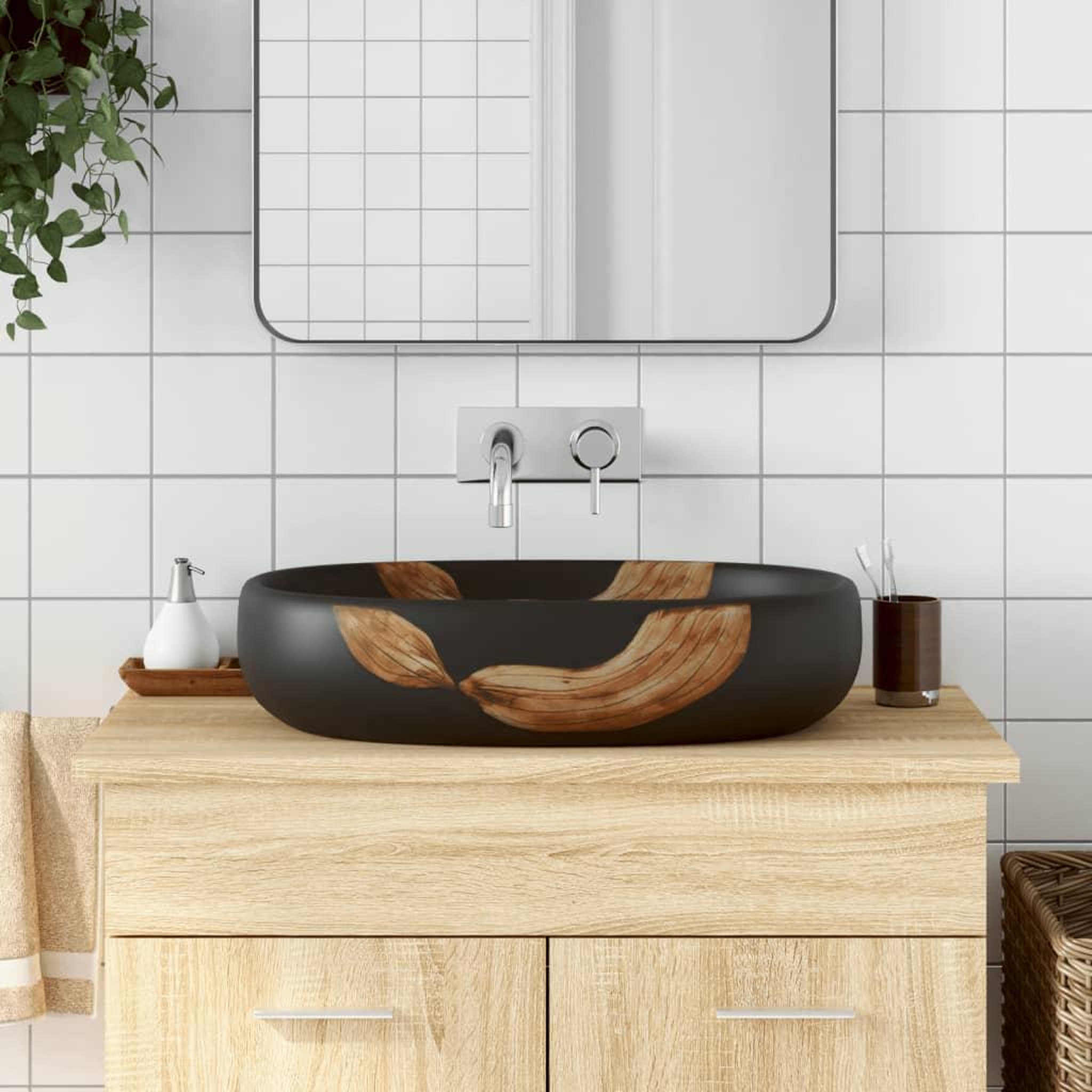 VIDAXL Vasque a poser noir ovale 59x40x14 cm ceramique