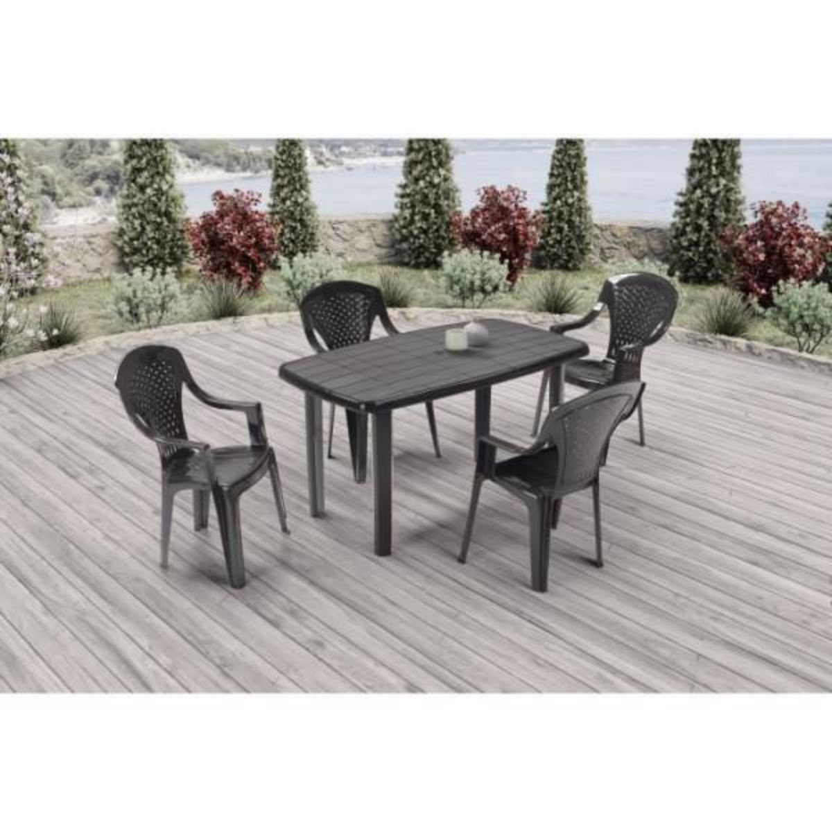 MARKET24 Lot de 4 fauteuils de jardin empilables Capri - Gris anthracite - Haut dossier - Design