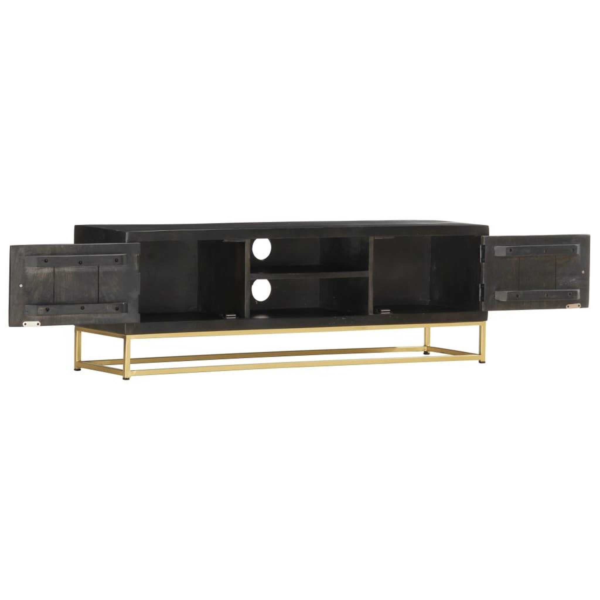 Voir la diapositive 2 : VIDAXL Meuble TV Noir et dore 120 x 30 x 40 cm Bois massif de manguier