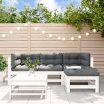 VIDAXL Salon de jardin 5 pcs avec coussins blanc bois massif