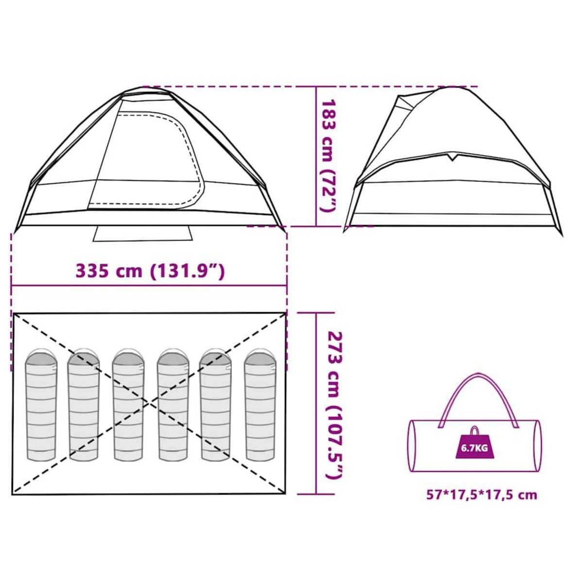 VIDAXL Tente familiale a dome 6 personnes vert impermeable