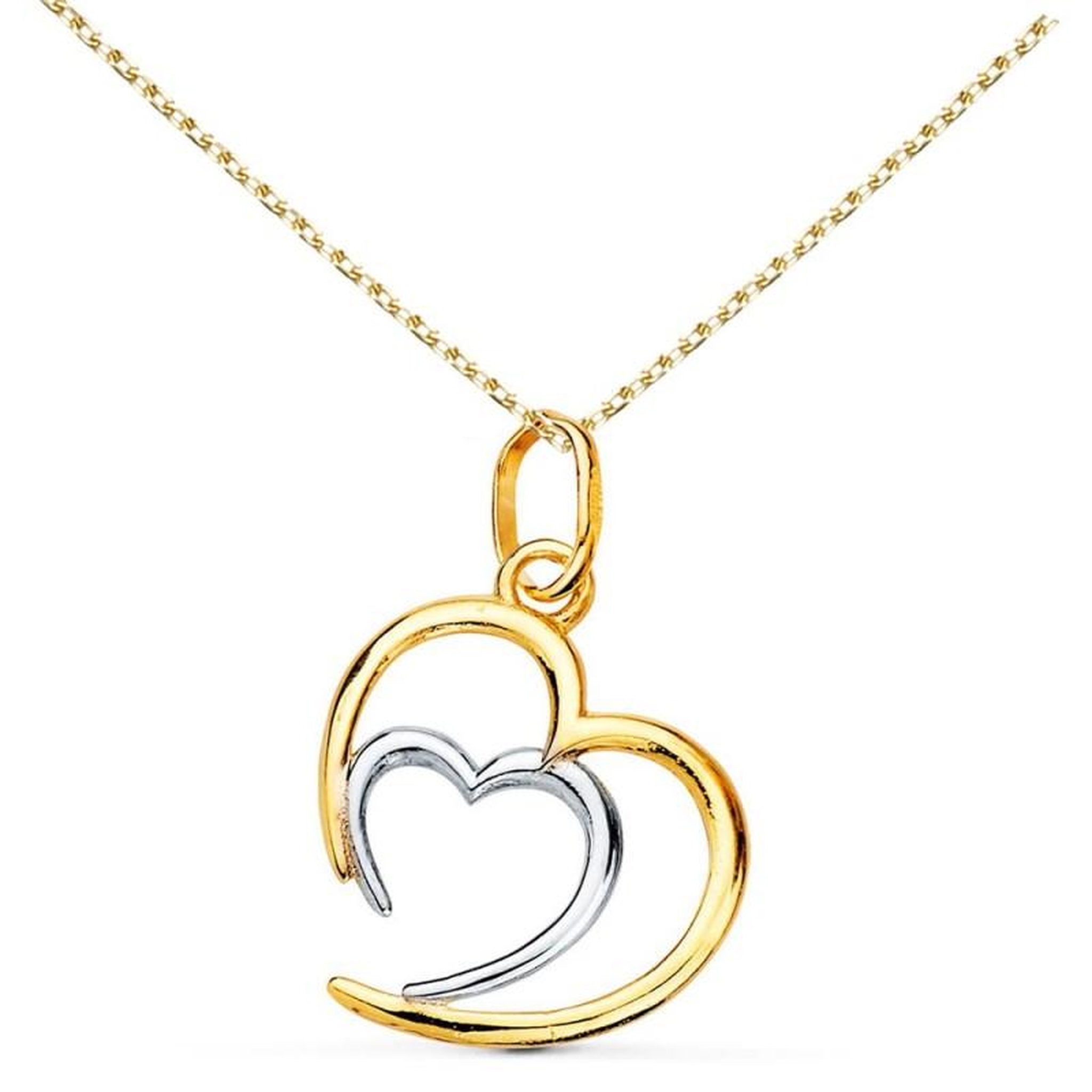 L'ATELIER D'AZUR Collier - Pendentif Or 18 Carats 750/000 Bicolore - Coeur Double - Chaine Dorée