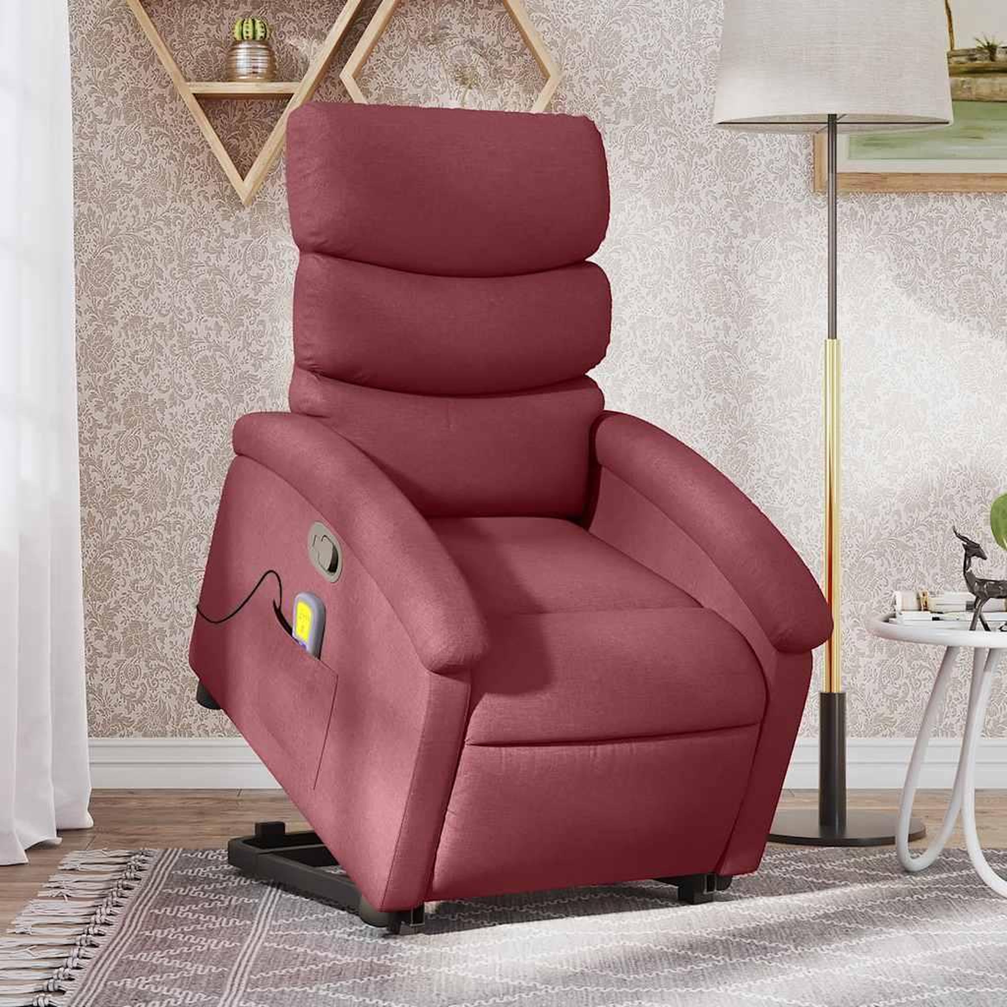 Voir la diapositive 1 : VIDAXL Fauteuil inclinable de massage Rouge bordeaux Tissu
