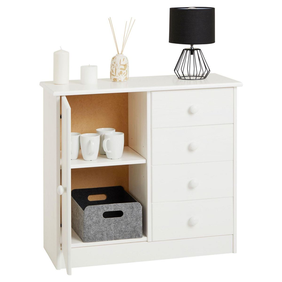 IDIMEX Commode RONDO en pin massif, 4 tiroirs et 1 porte