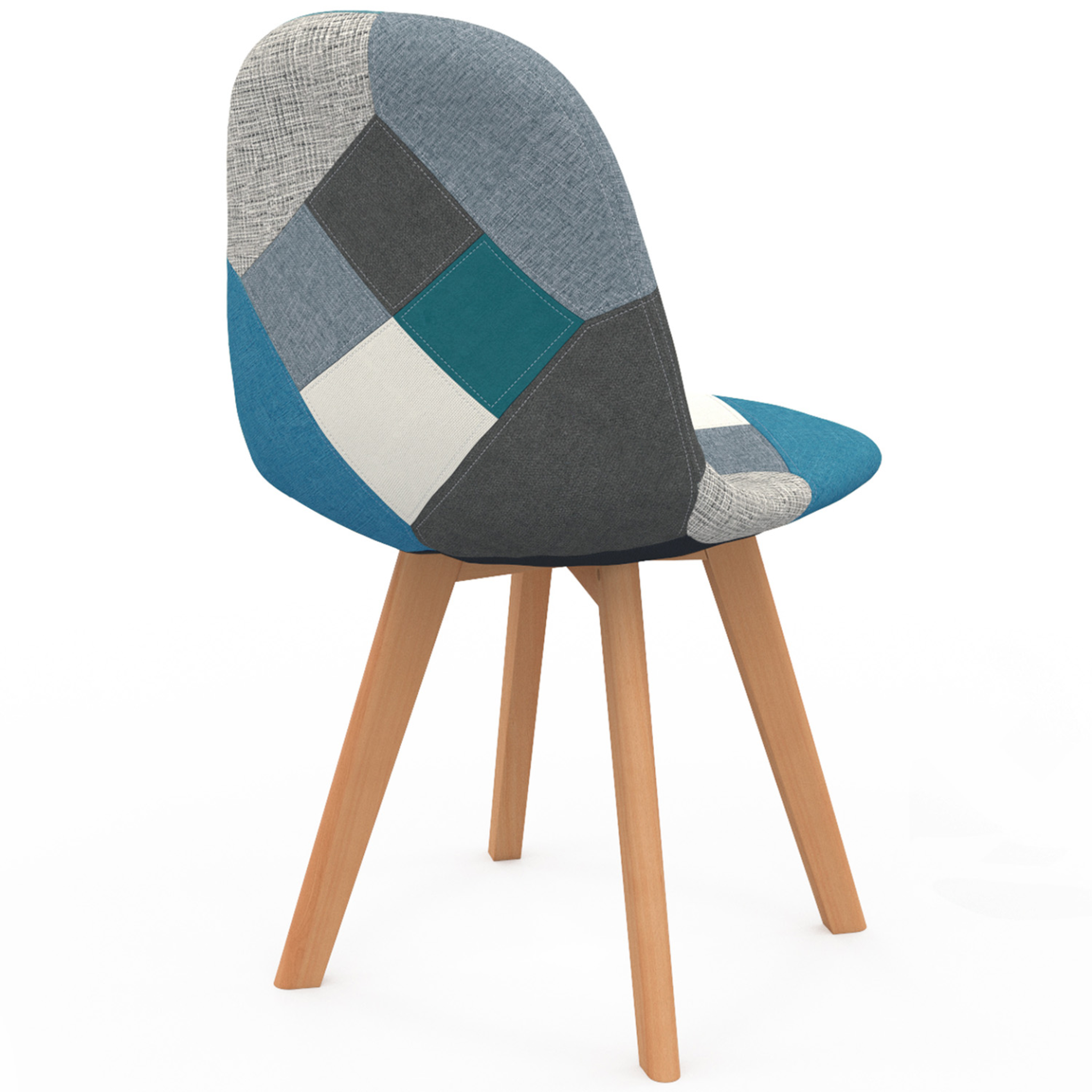 Voir la diapositive 4 : ID MARKET Lot de 4 chaises scandinaves sara motifs patchworks bleus