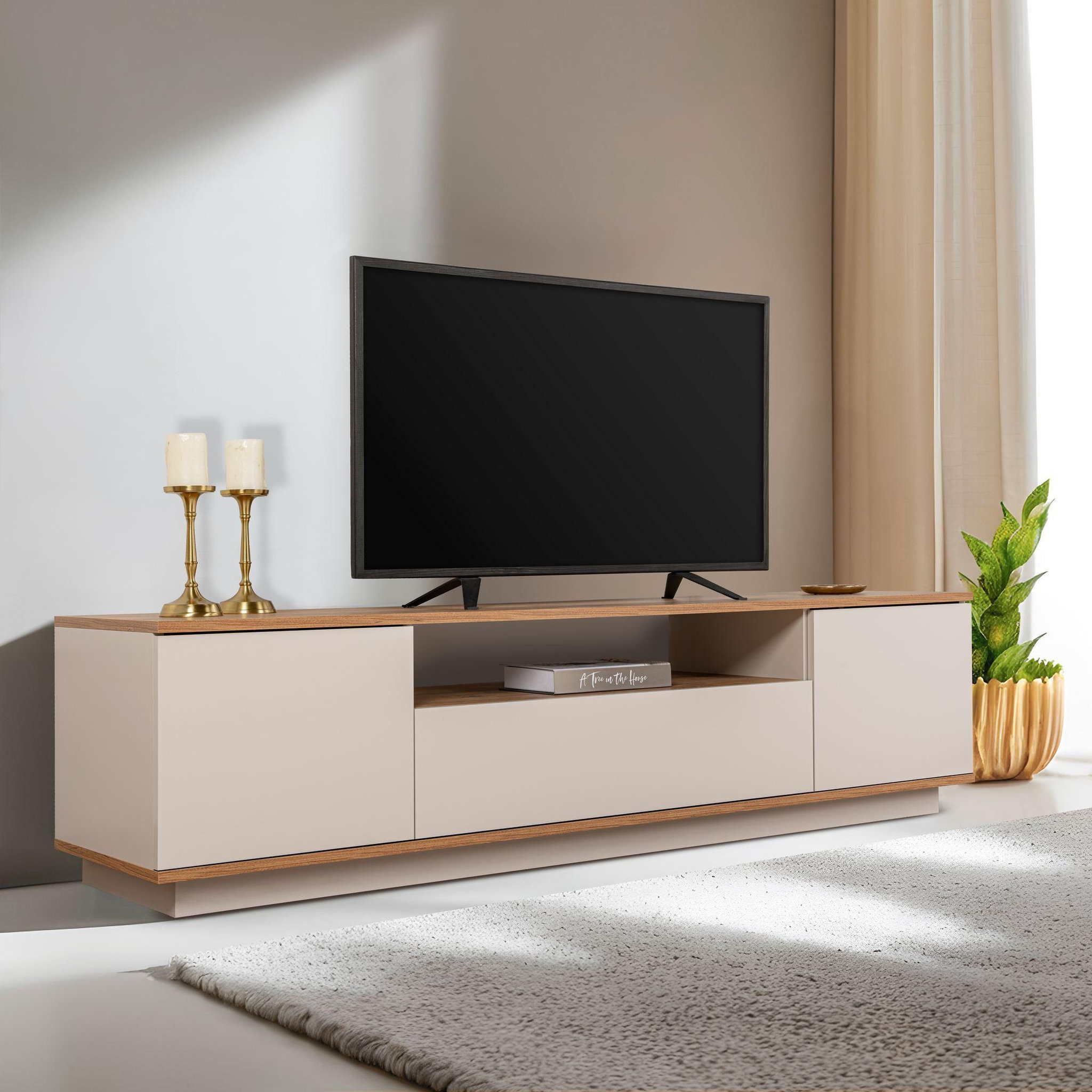 Voir la diapositive 2 : Habitat et Jardin Meuble tv en bois  veramont  - 180 x 44 x 44 cm - crème