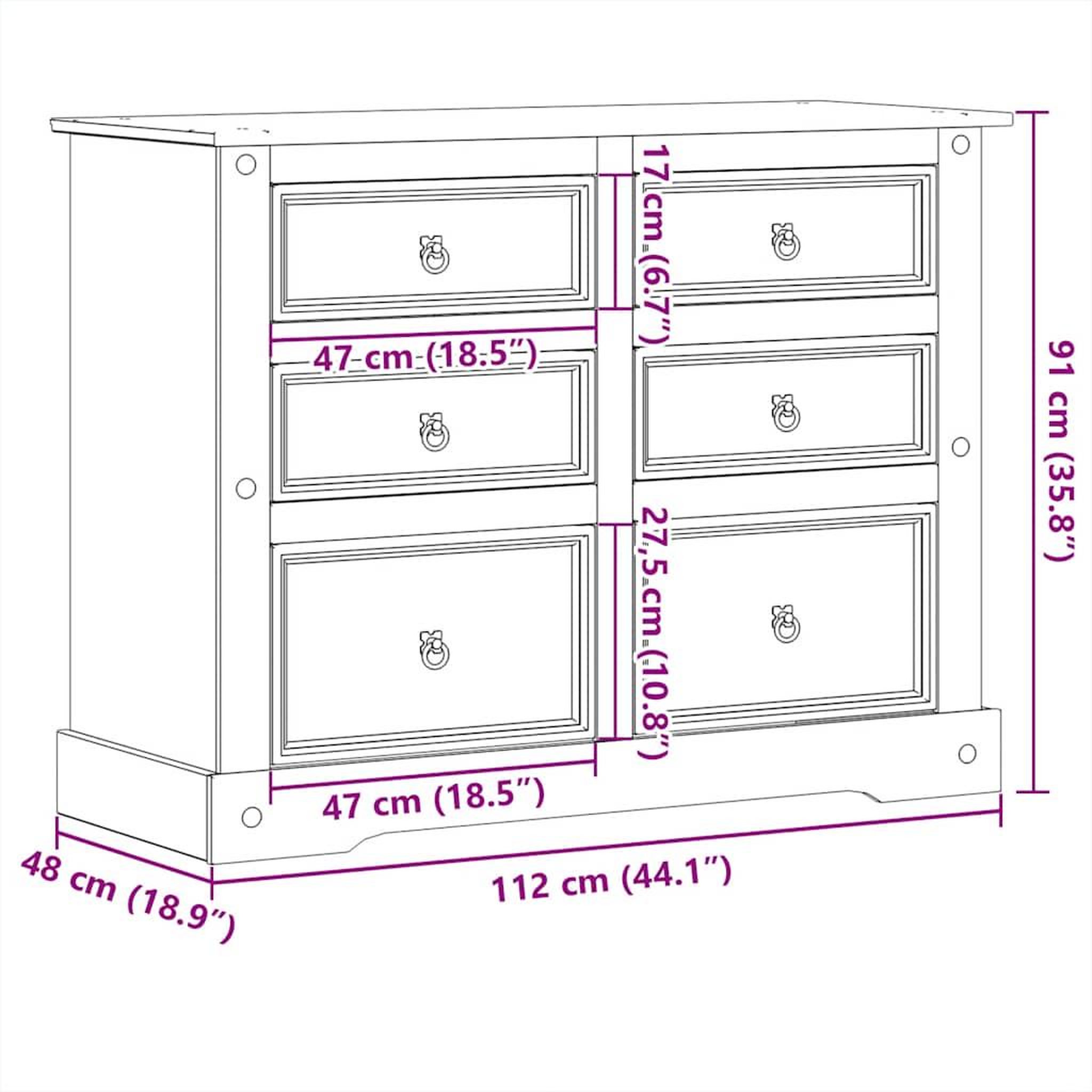 Voir la diapositive 6 : VIDAXL Commode  112x48x91 cm bois massif de pin