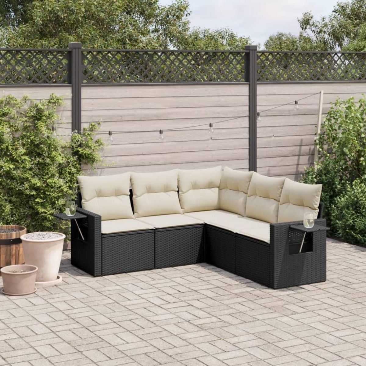 VIDAXL Salon de jardin 5 pcs avec coussins noir resine tressee