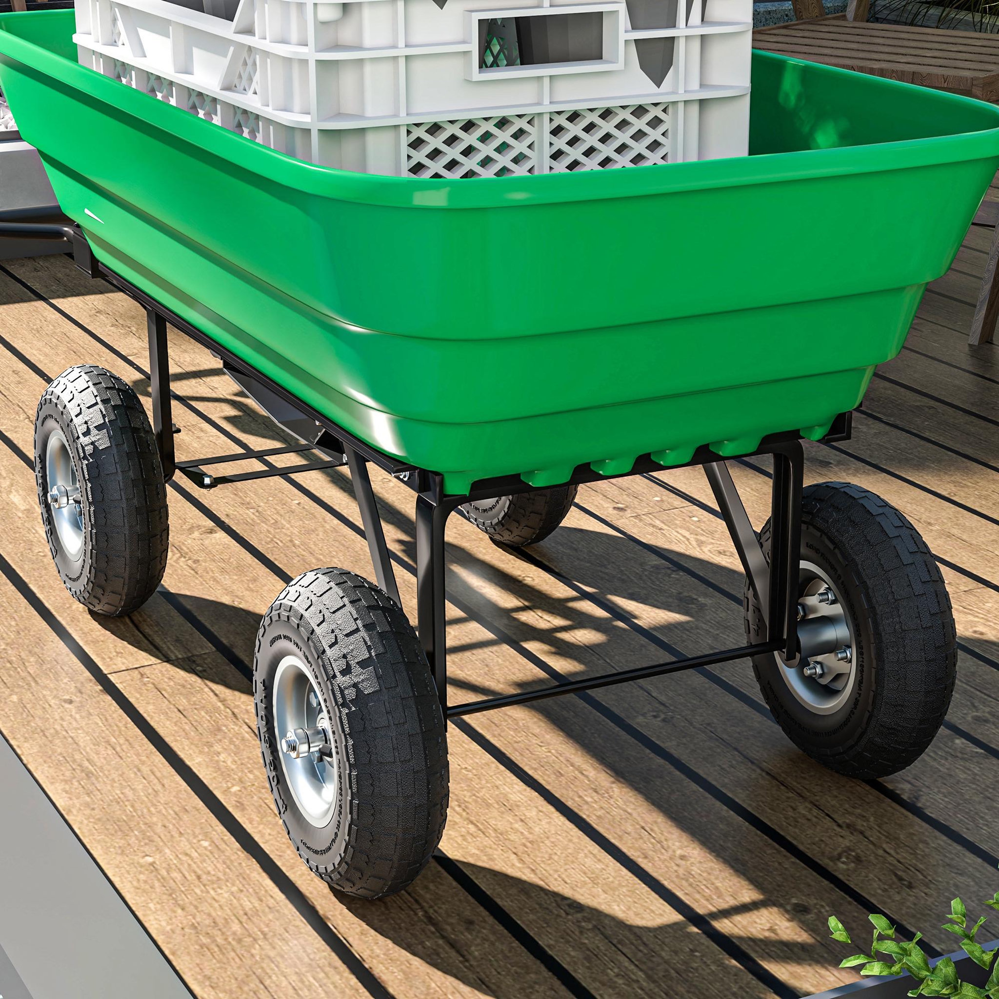 Voir la diapositive 6 : OUTSUNNY Lot de 2 roues pneus de remplacement dia. 255 mm alésage 16 mm moyeu métal caoutchouc