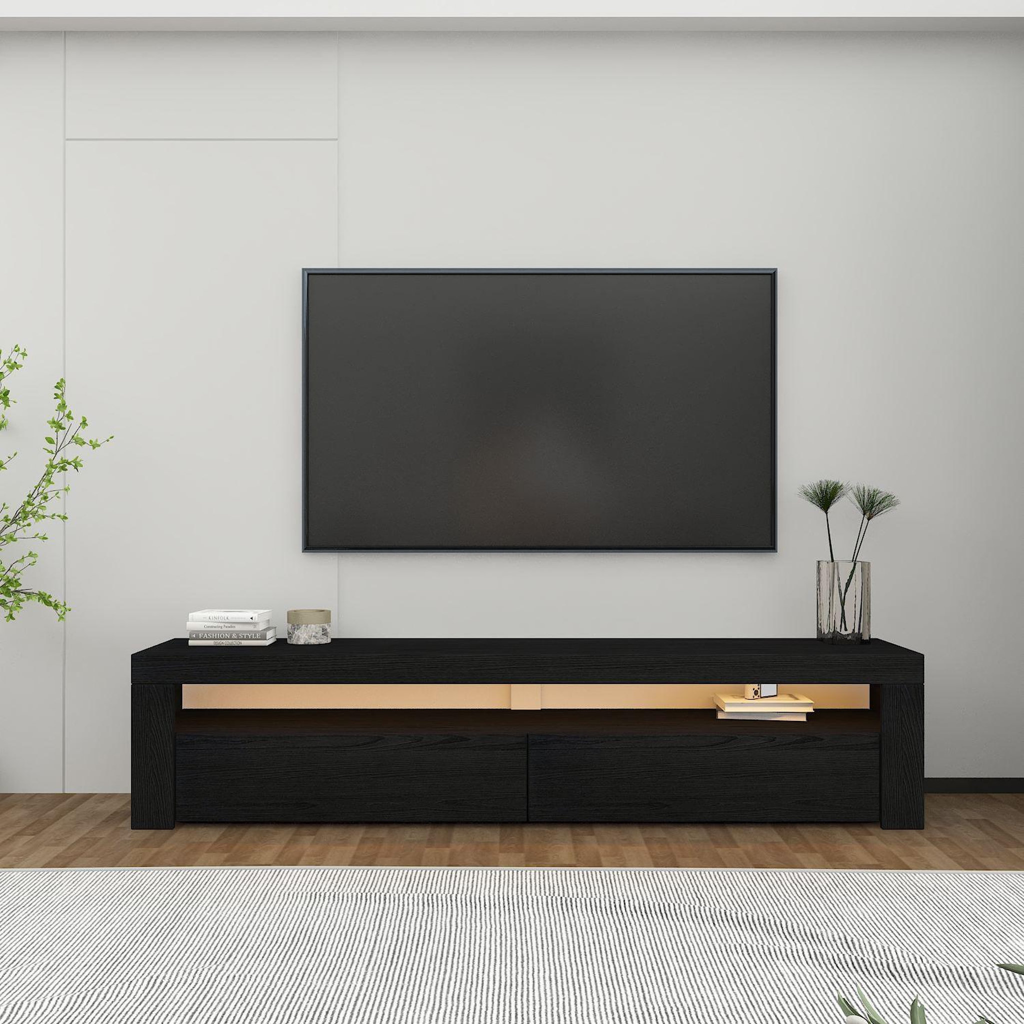 Voir la diapositive 2 : Habitat et Jardin Meuble tv en bois  bati  - 150 x 36 x 46 cm - noir