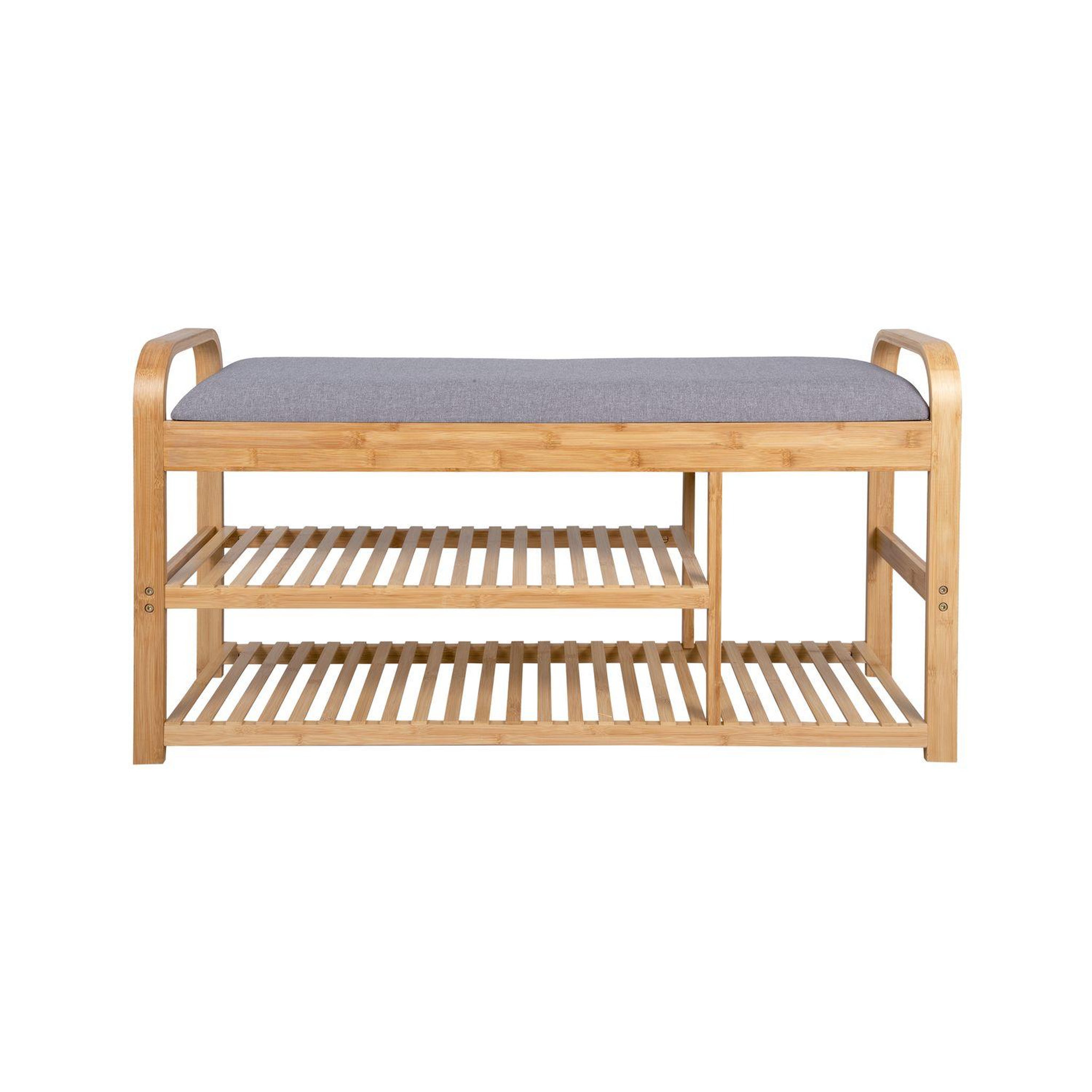 Voir la diapositive 4 : Leitmotiv Banc Arch avec deux étagères en bambou et tissu - Gris
