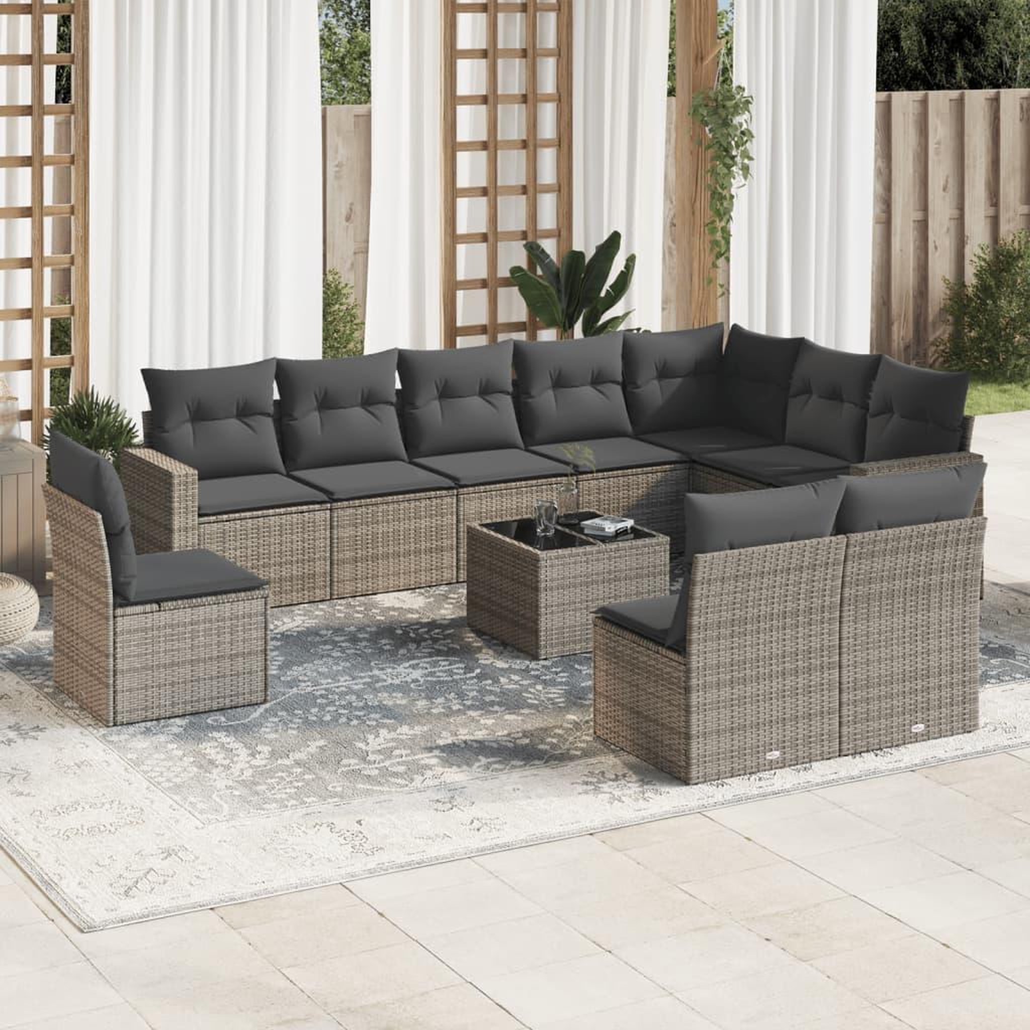 VIDAXL Salon de jardin 11 pcs avec coussins gris resine tressee