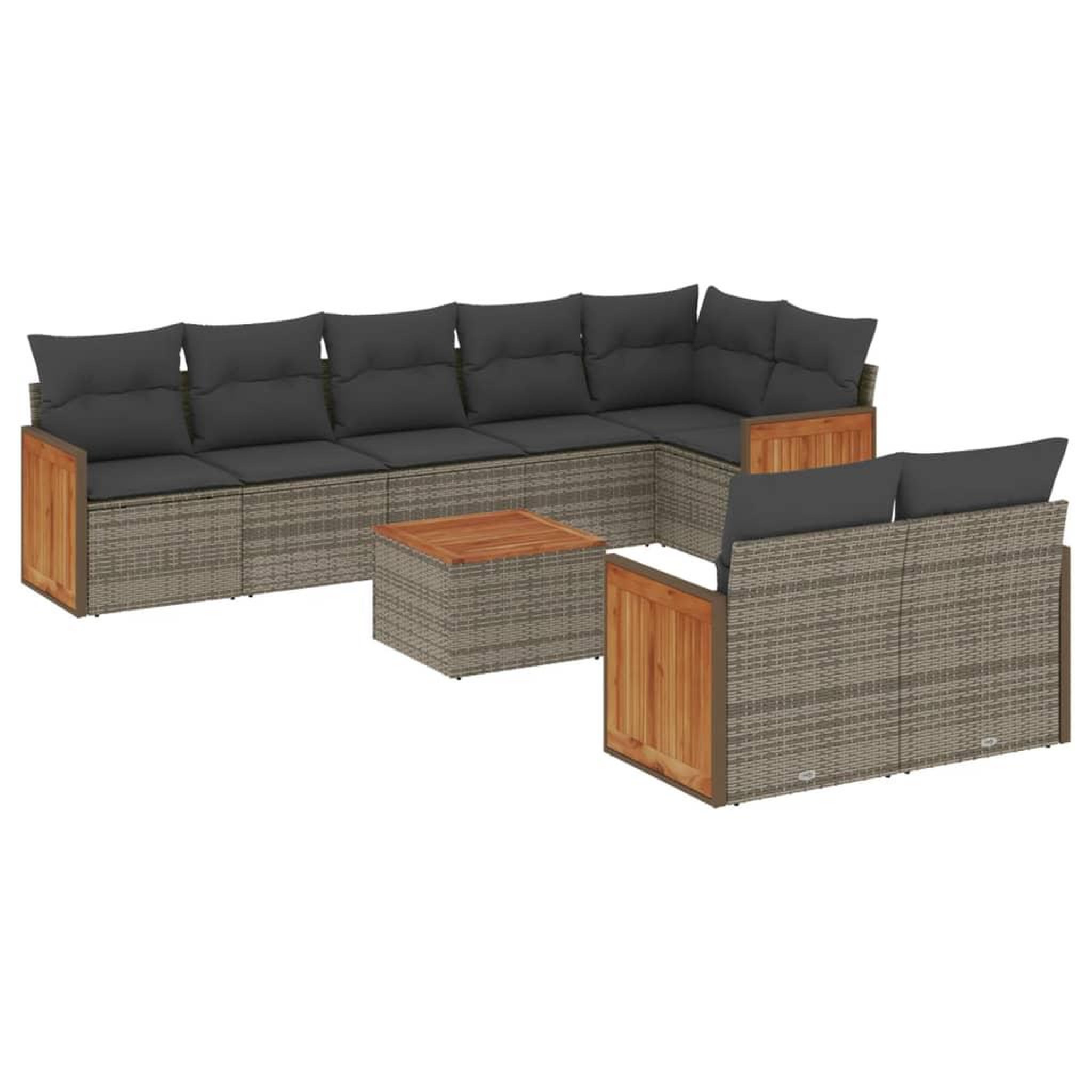Voir la diapositive 2 : VIDAXL Salon de jardin 9 pcs avec coussins gris resine tressee