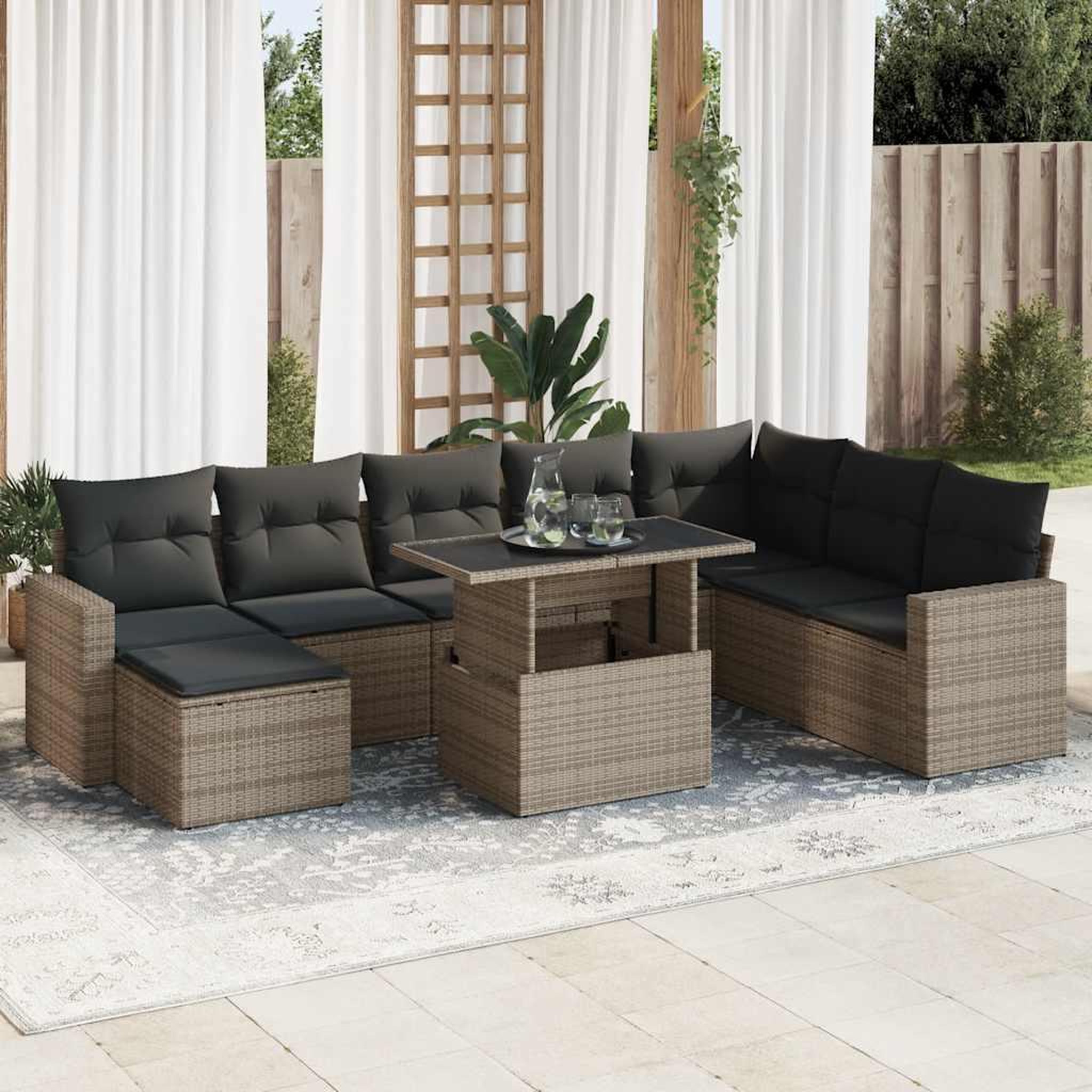 VIDAXL Salon de jardin 9 pcs avec coussins gris resine tressee