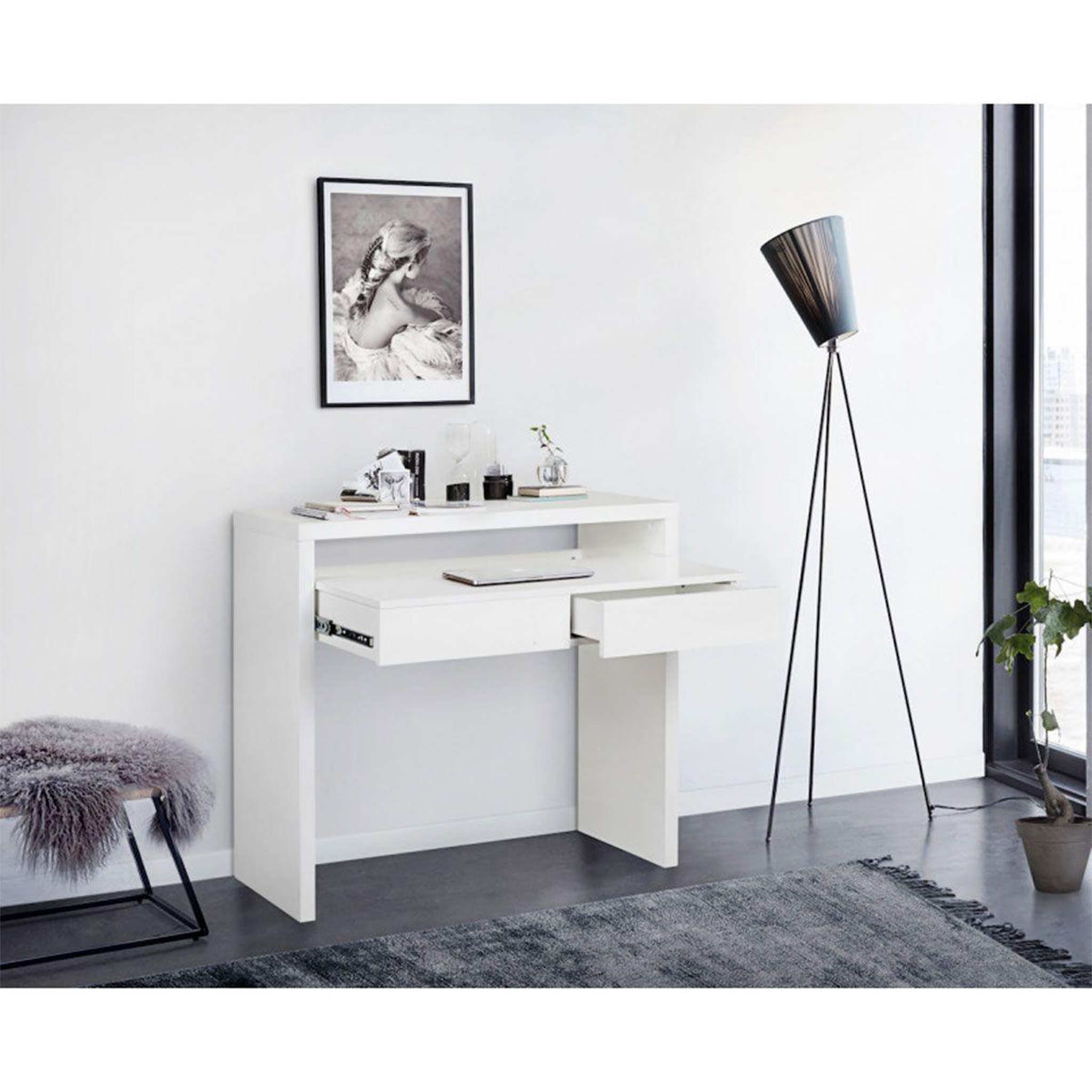 Voir la diapositive 5 : Paris Prix Bureau extensible 1 tiroir  azort  100cm blanc