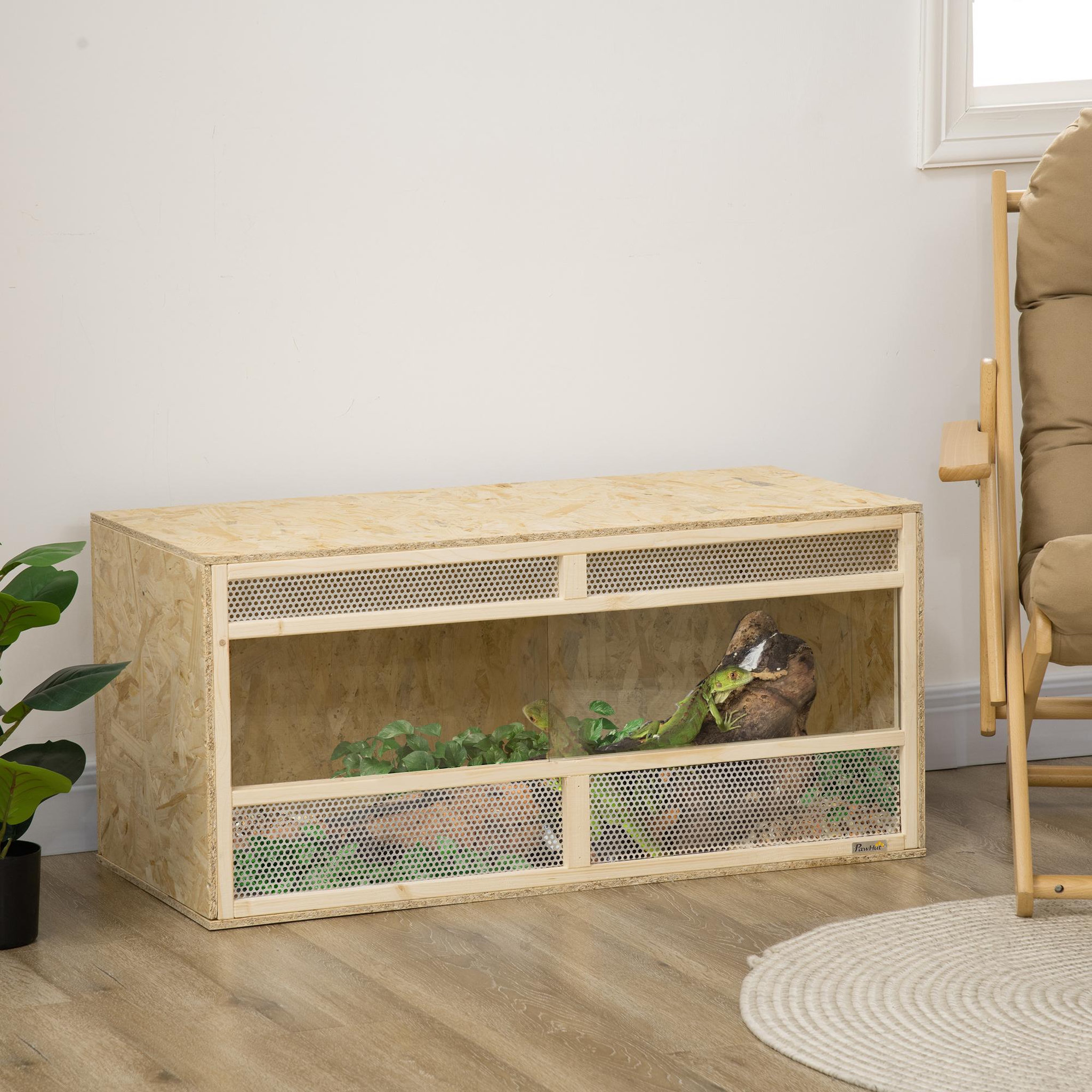 Voir la diapositive 2 : PAWHUT Terrarium - vivarium reptiles - 2 portes coulissantes verre trempé - parois frontales maillées - métal OSB