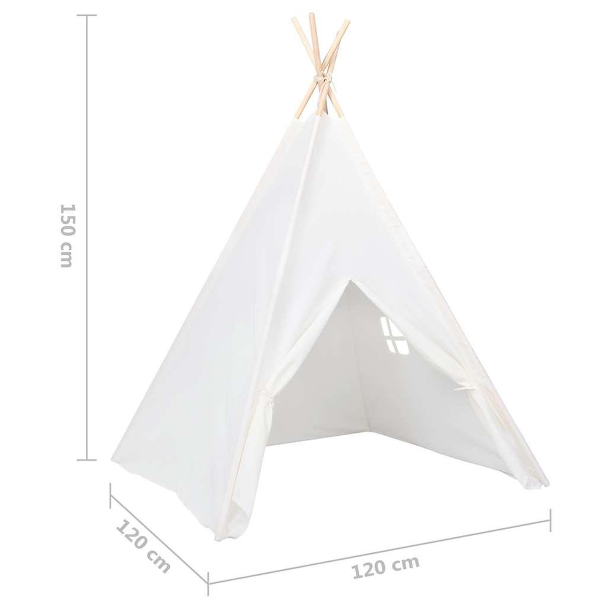 Voir la diapositive 6 : VIDAXL Tente tipi d'enfants avec sac Peau de peche Blanc 120x120x150cm