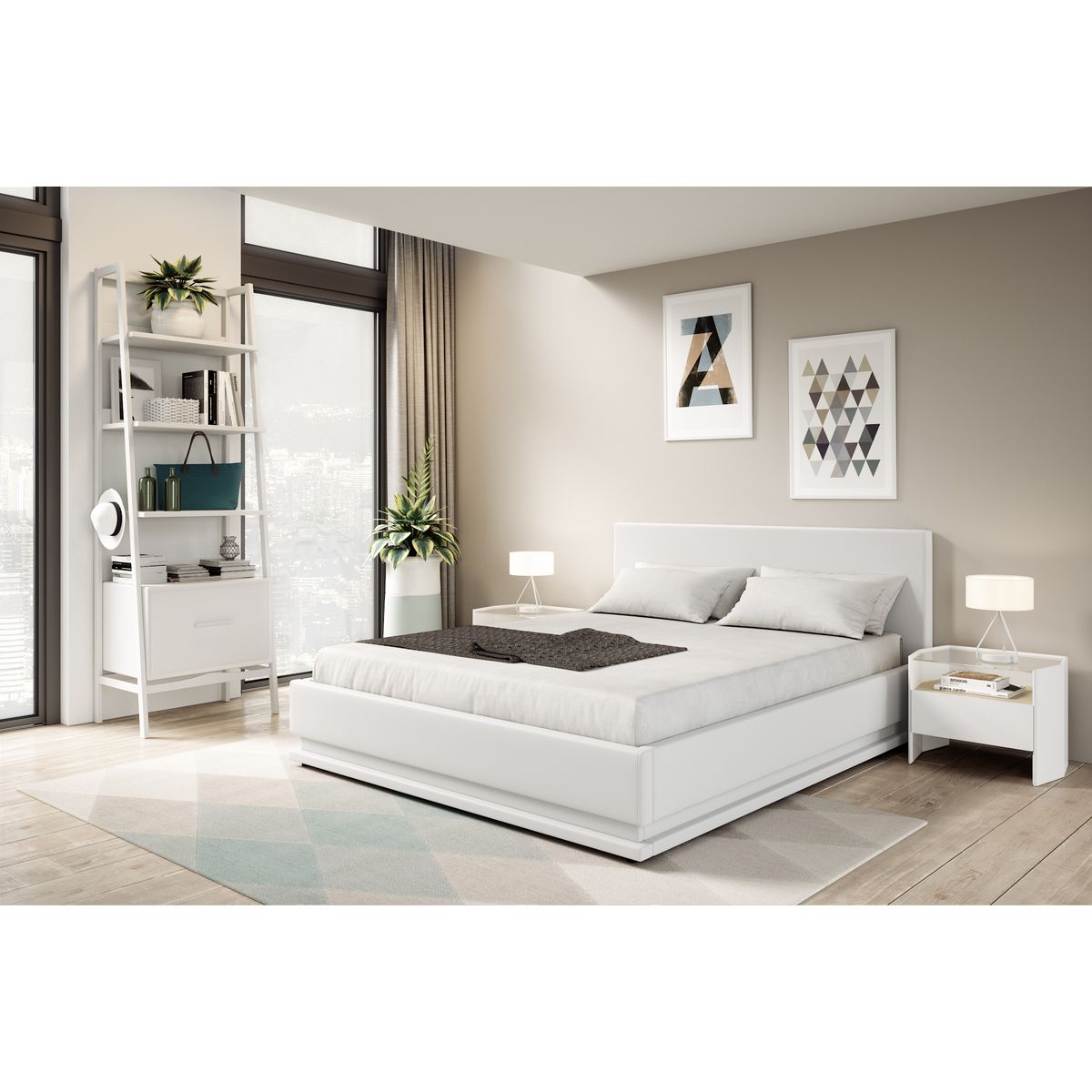 Lit coffre 140x190cm avec contour lit LED + sommier à lattes inclus GALAXY