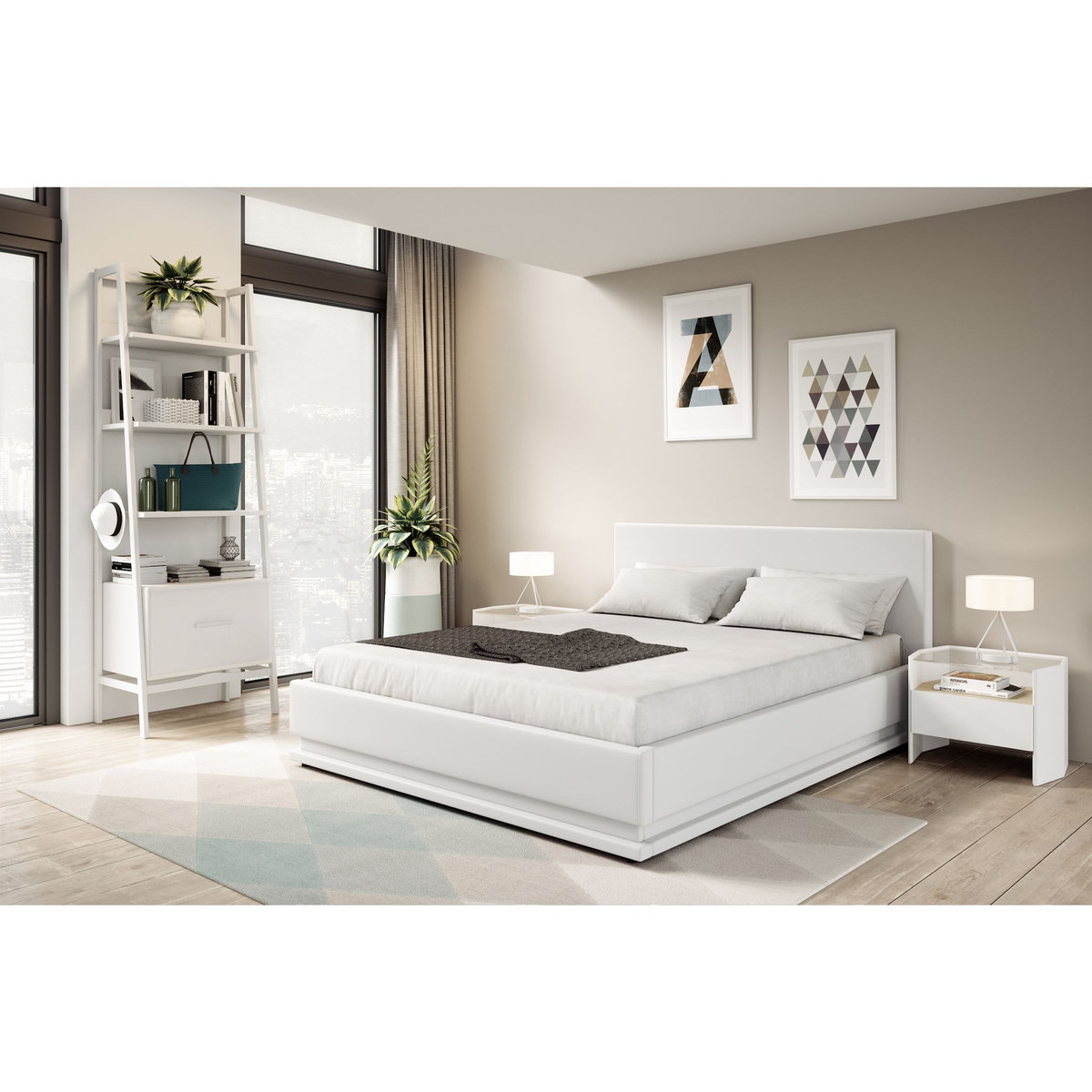 Lit coffre 140x190cm avec contour lit LED + sommier à lattes inclus GALAXY