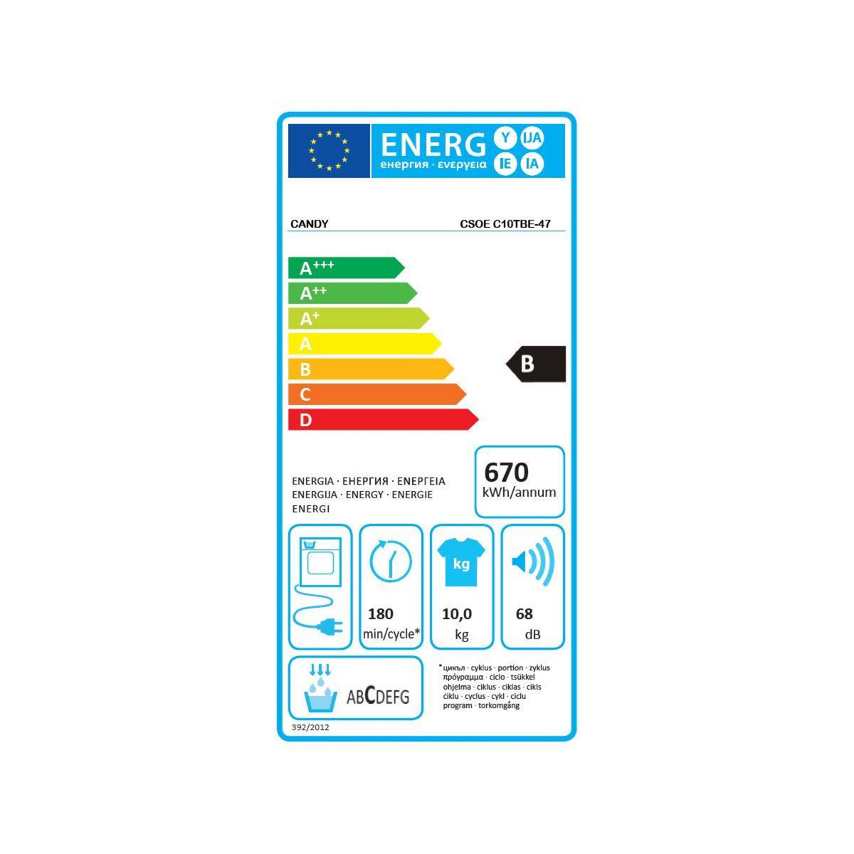 Candy Sèche linge à condensation CSOE C10TBE-47
