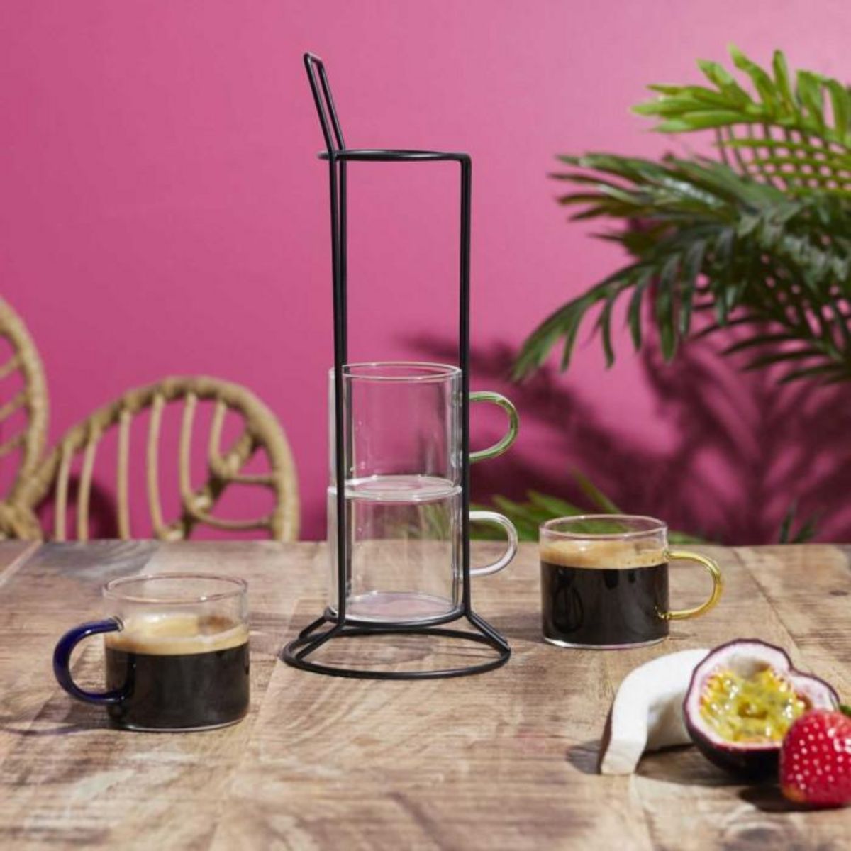 Paris Prix Lot de 4 Tasses à Café Avec Support  Paradis  8cm Transparent