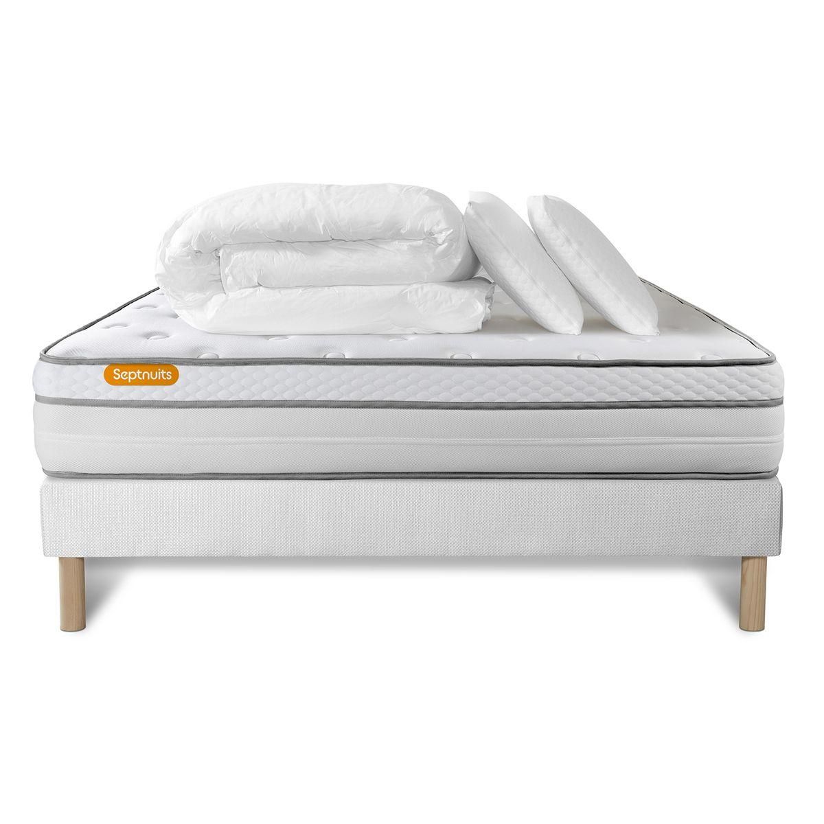 SEPTNUITS Pack matelas + sommier Memo Luxe Ressorts ensachés + mémoire de forme 5 zones de confort MAXI épaisseur