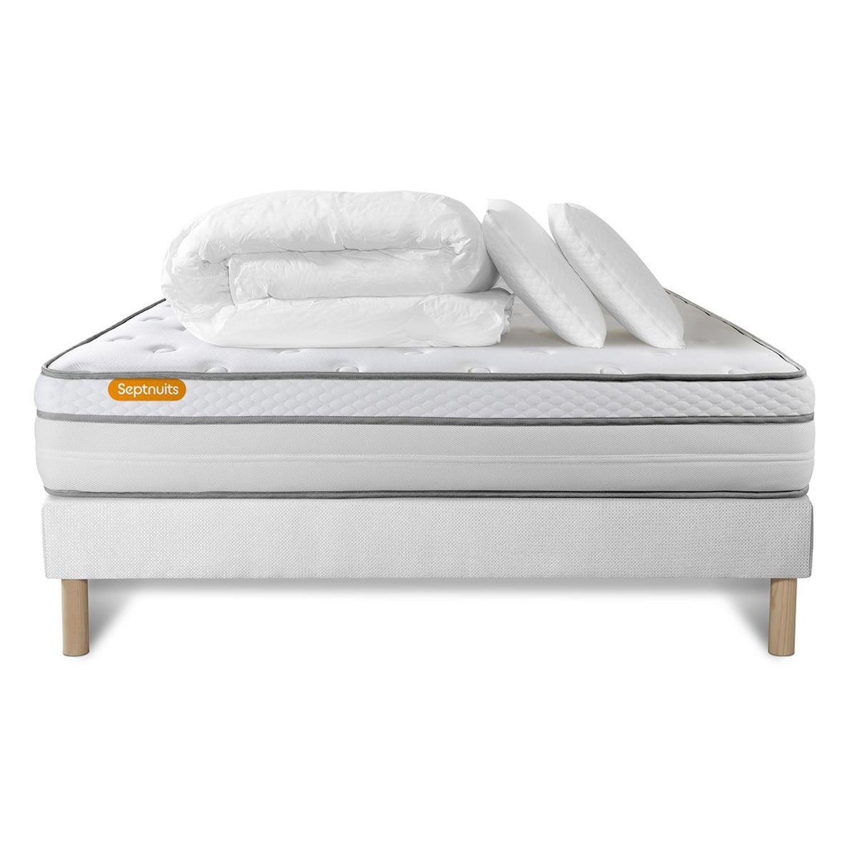SEPTNUITS Pack matelas + sommier Memo Luxe Ressorts ensachés + mémoire de forme 5 zones de confort MAXI épaisseur